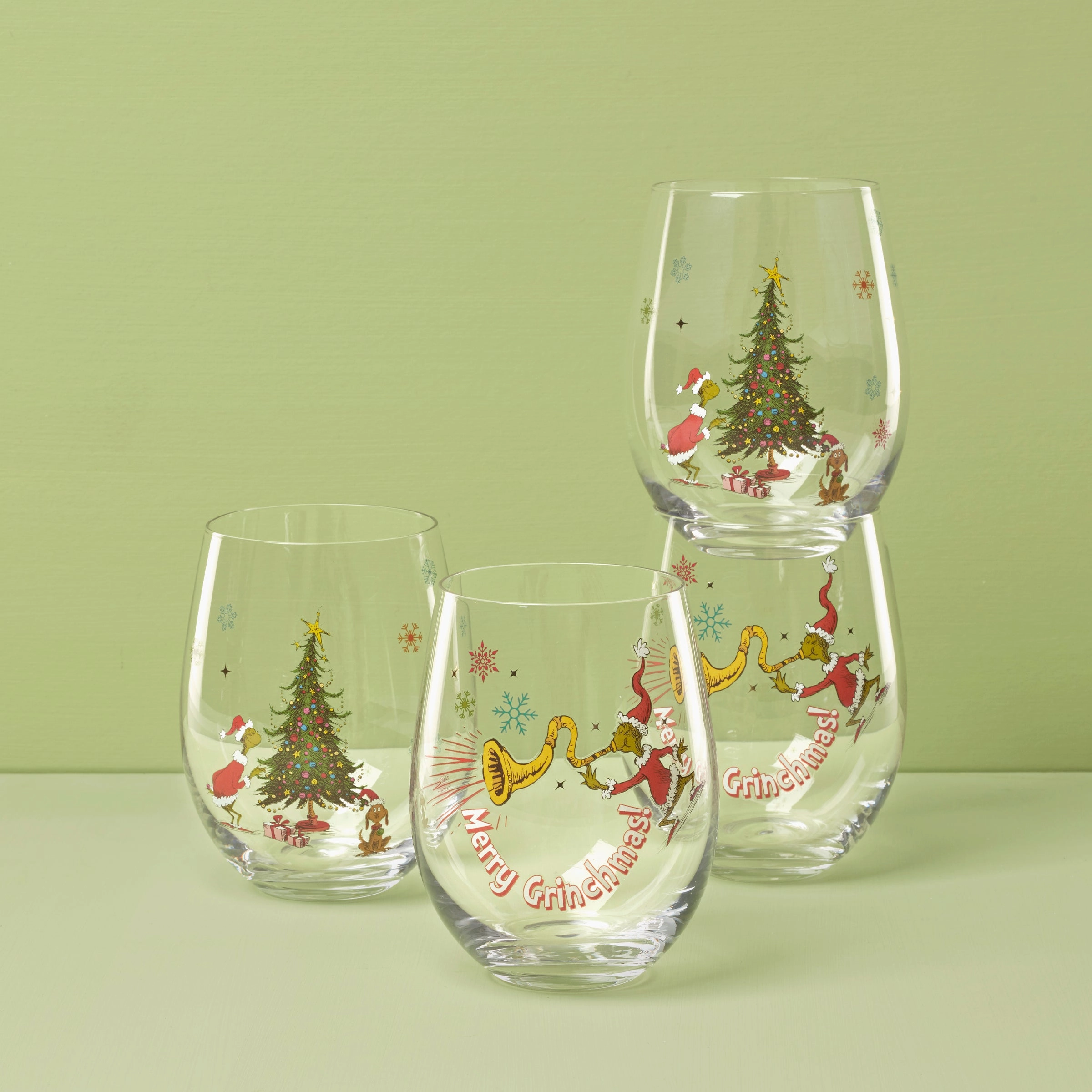 Merry Grinchmas Glass Tumblers - Set Of 4