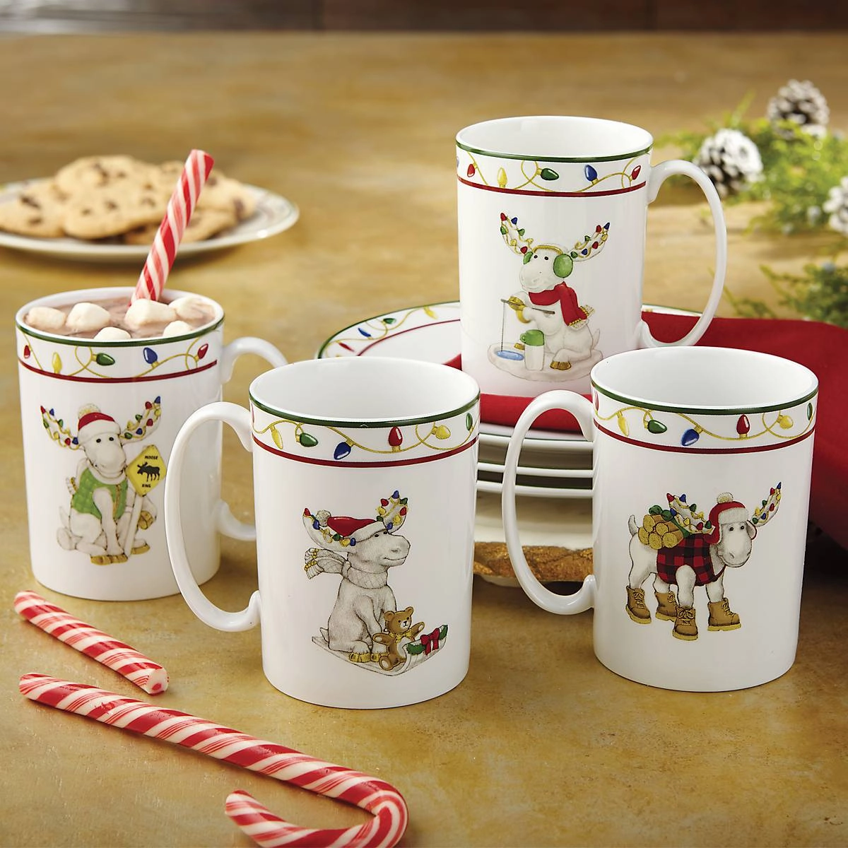 Merry Marcel Moose Mugs - Set of 4