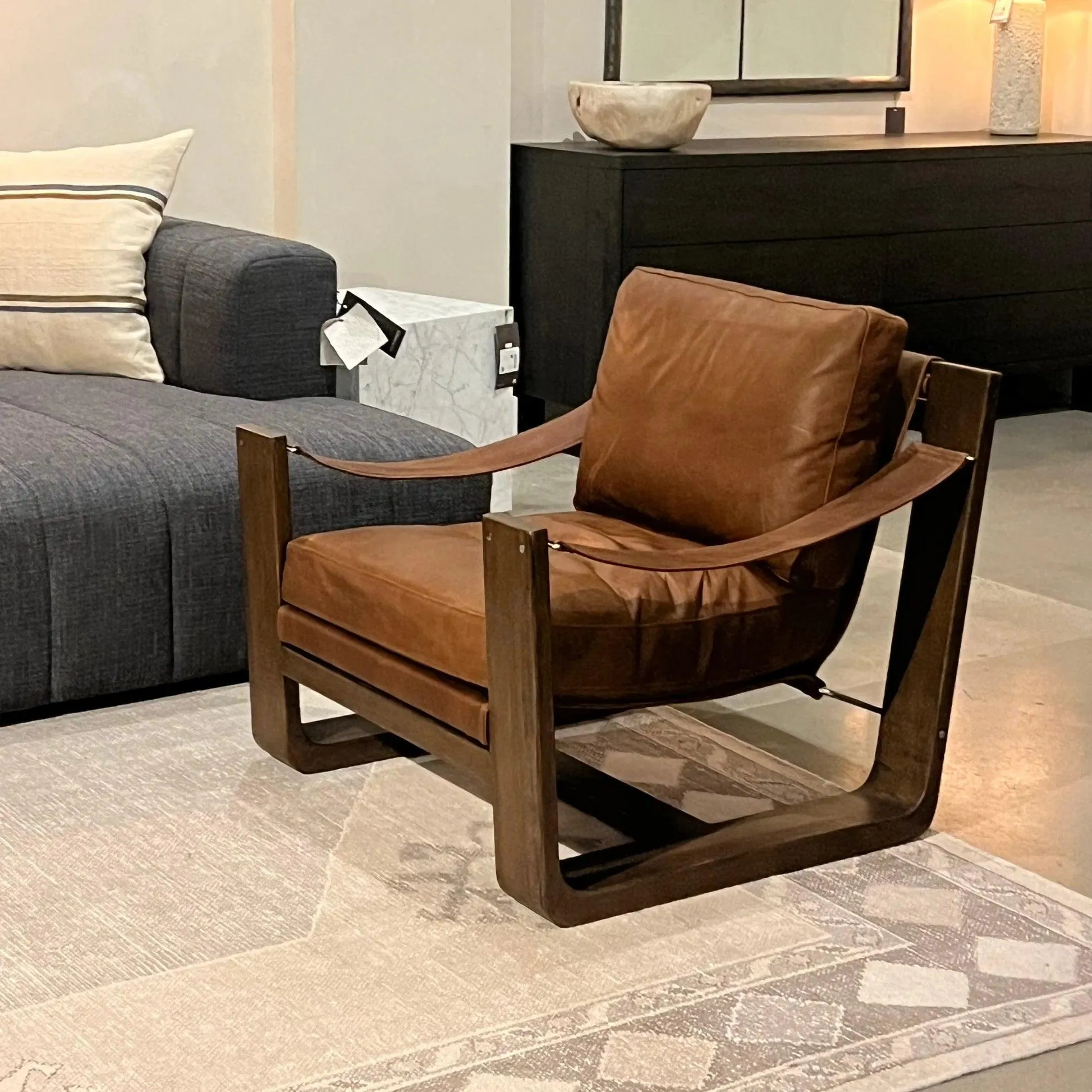 Mesa Leather Accent Chair w/ Swivel vanity mirror, wall mirror