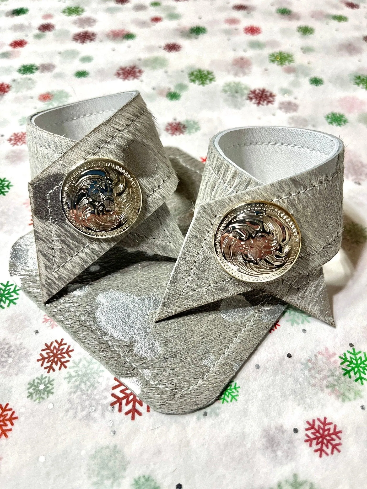 Metallic Cowhide & Concho Napkin Rings