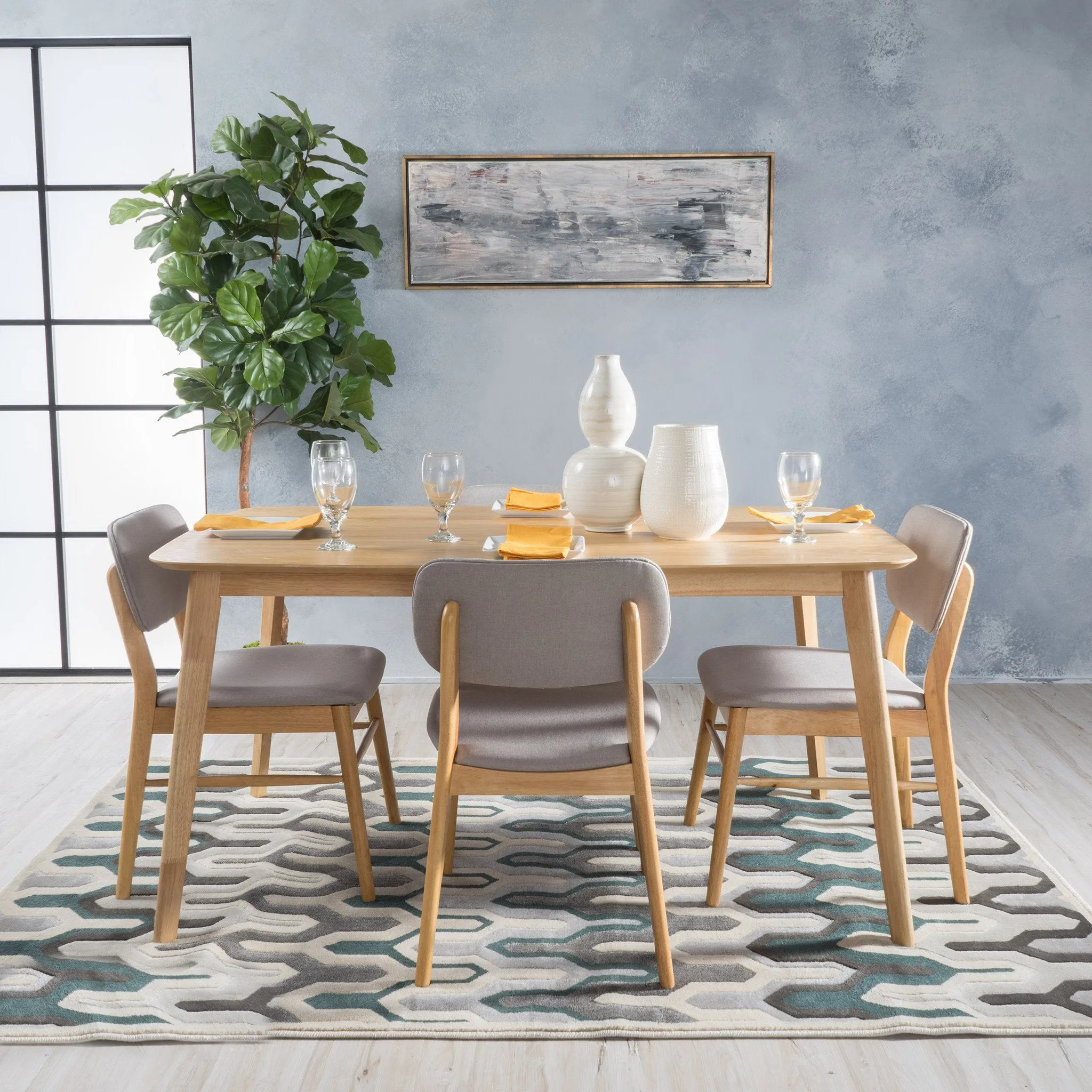 Mid-Century Design 5 PC Wood Finished Dining Set - NH810003 dining table set, round dining table