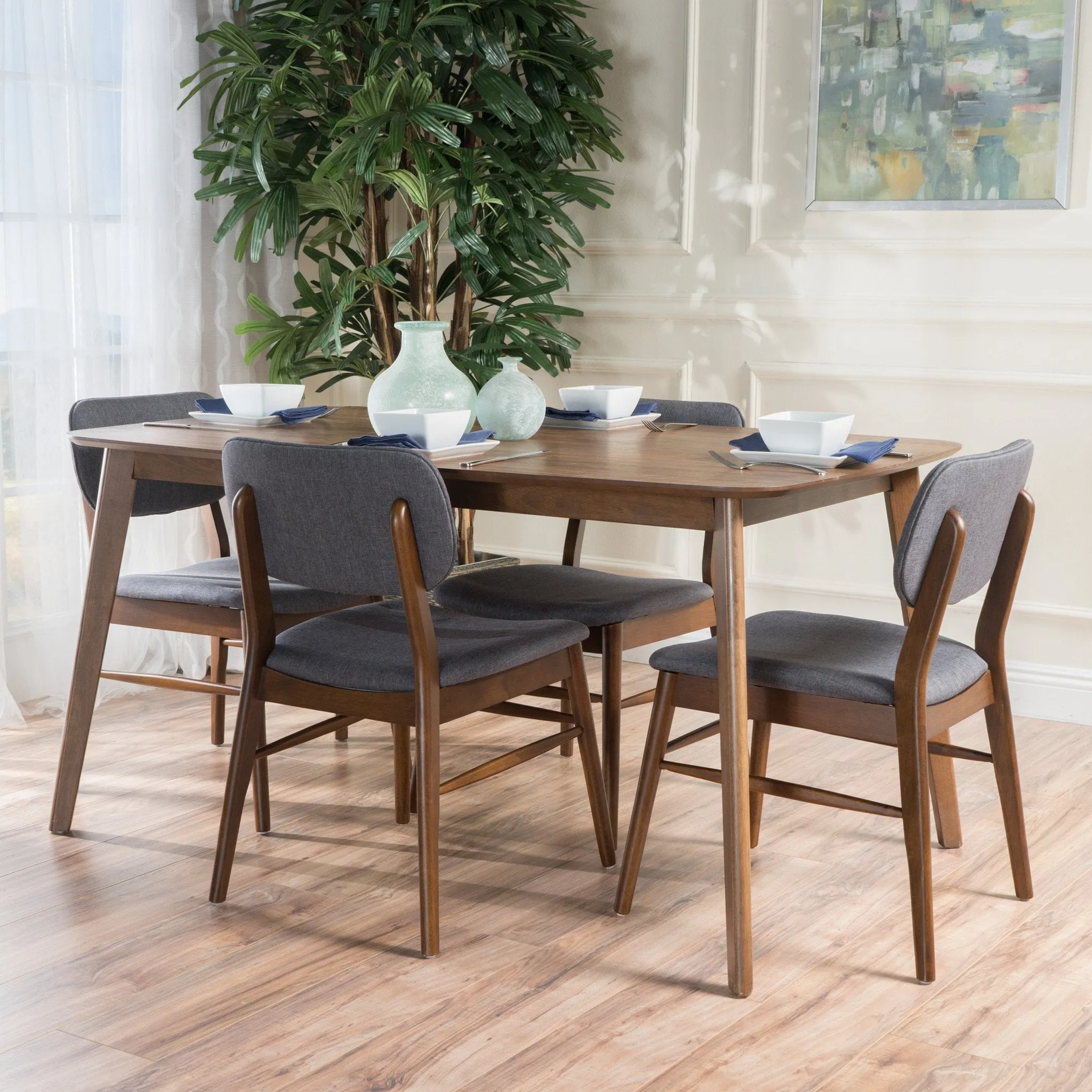 Mid-Century Design 5 PC Wood Finished Dining Set - NH810003