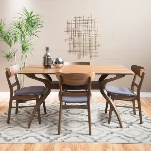 Mid-Century Design Natural Walnut Finish 5 Piece Dining Set - NH703992 dining table set, round dining table