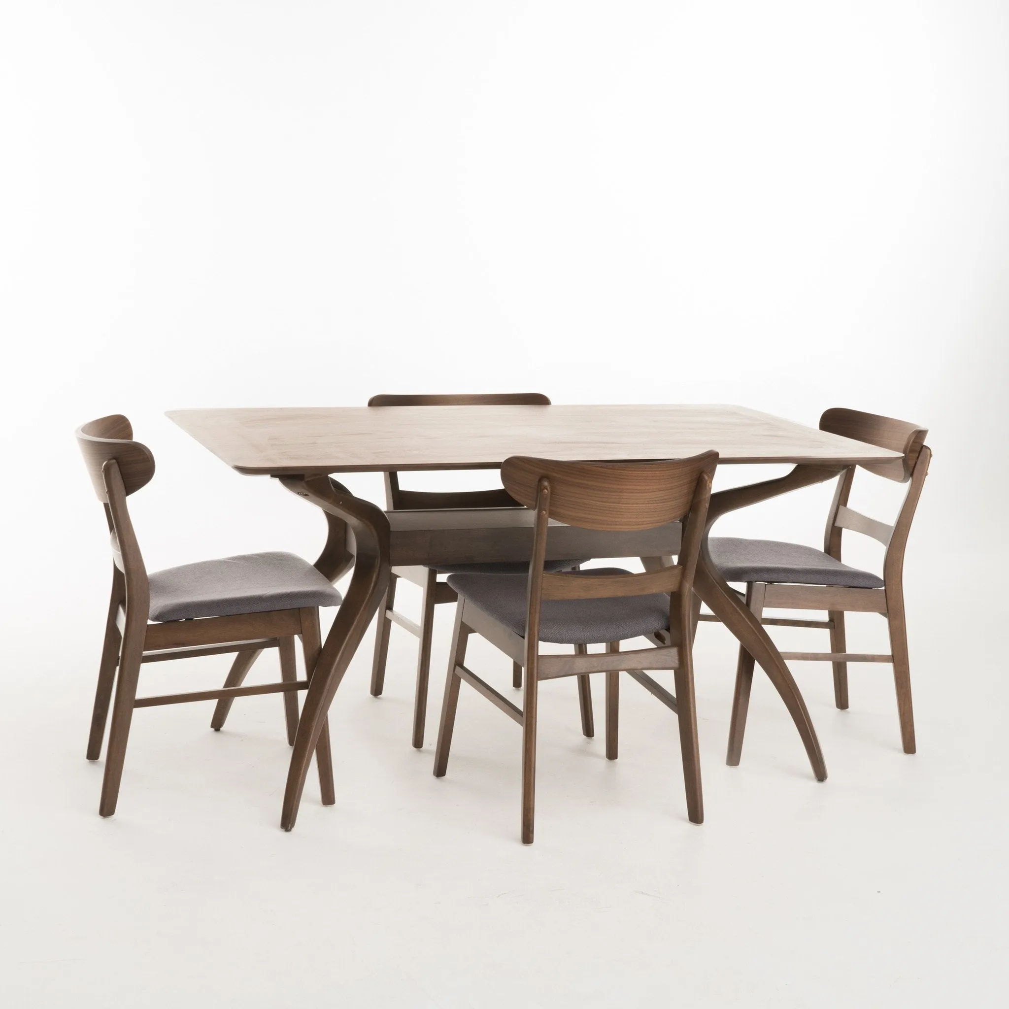 Mid-Century Design Natural Walnut Finish 5 Piece Dining Set - NH703992
