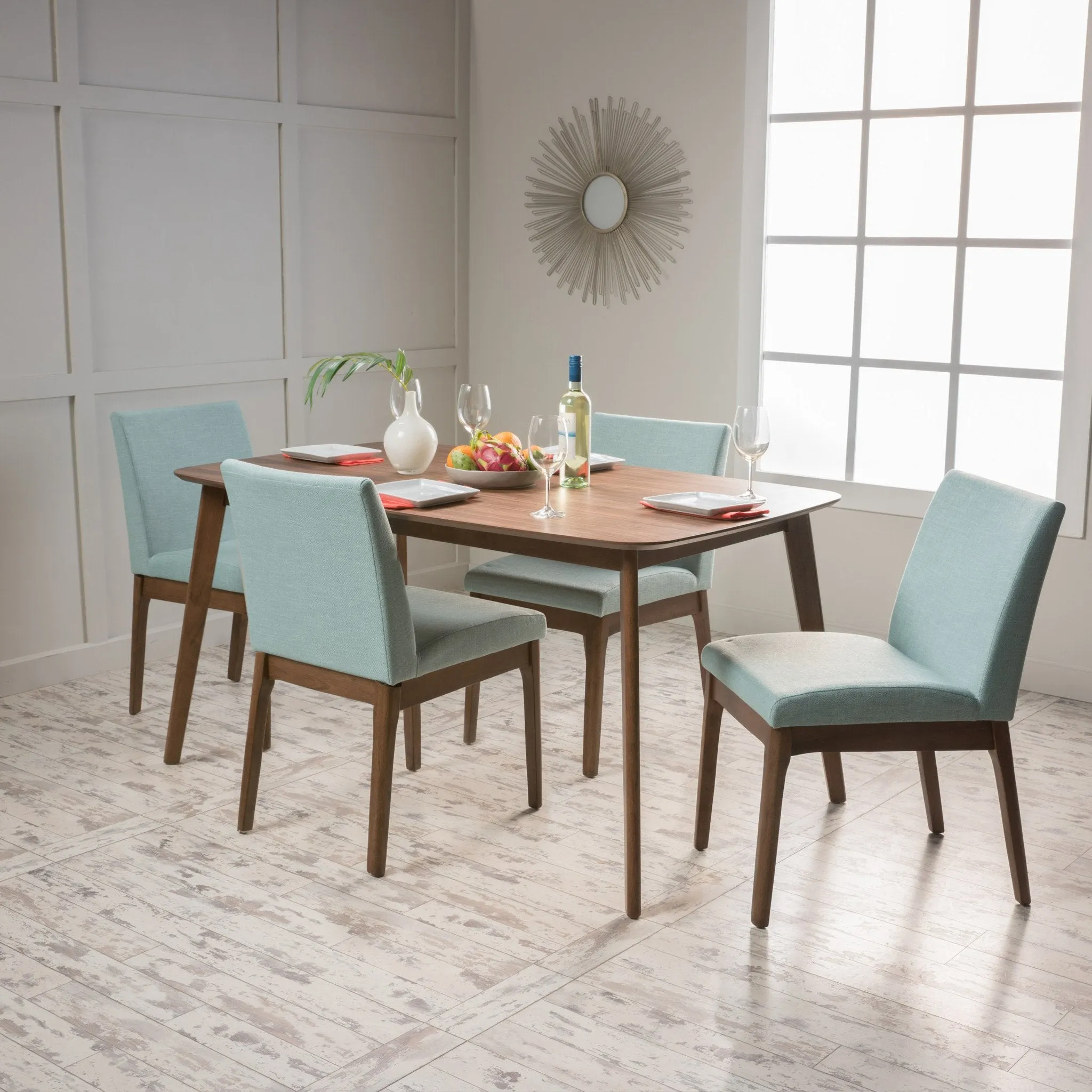 Mid Century Fabric & Wood Finish 5 Piece Dining Set - NH082992 dining table set, round dining table