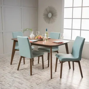 Mid Century Fabric & Wood Finish 5 Piece Dining Set - NH103992 dining table set, round dining table