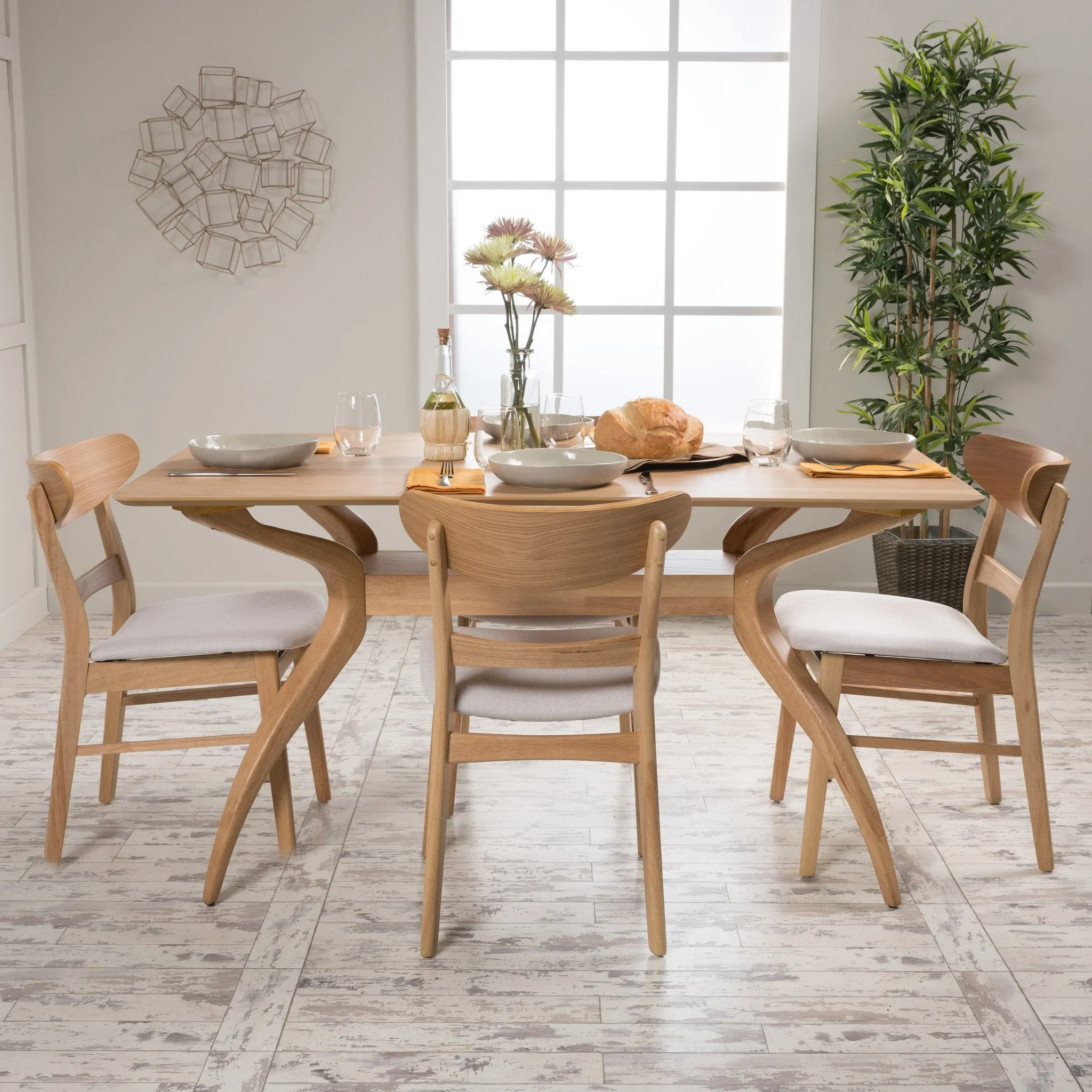 Mid Century Fabric & wood Finish 5 Piece Dining Set - NH223992