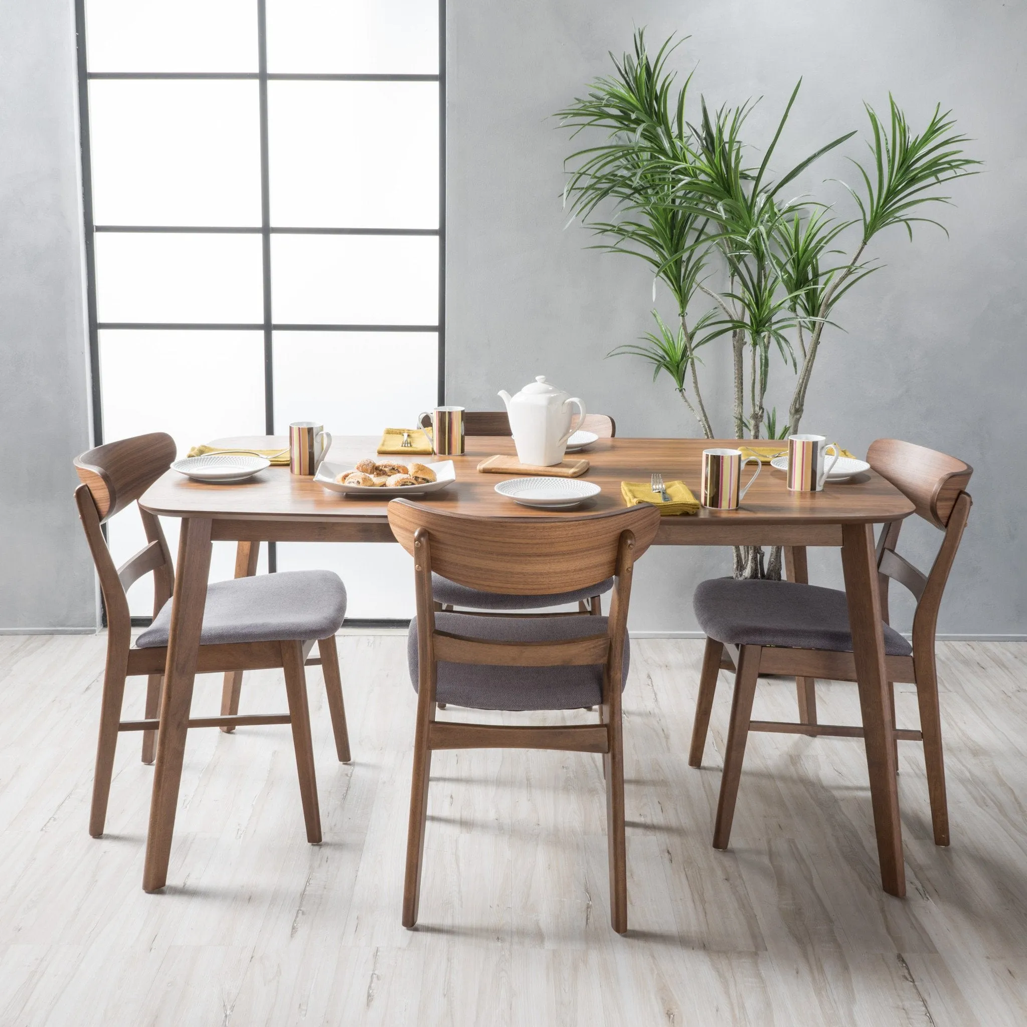 Mid Century Fabric & Wood Finish 5 Piece Dining Set - NH772992 dining table set, round dining table