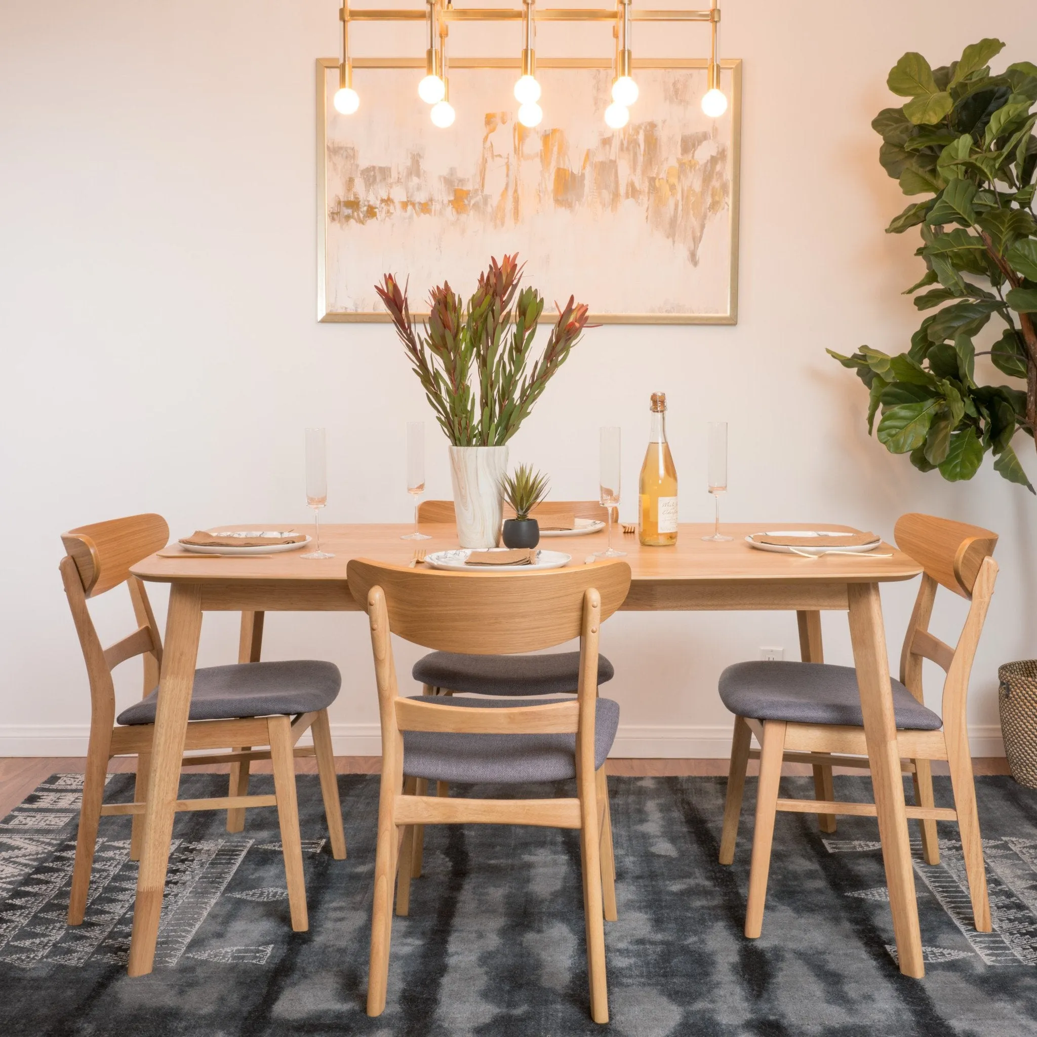 Mid Century Fabric & Wood Finish 5 Piece Dining Set - NH772992