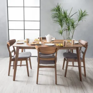 Mid Century Fabric & Wood Finish 5 Piece Dining Set - NH772992 dining table set, round dining table