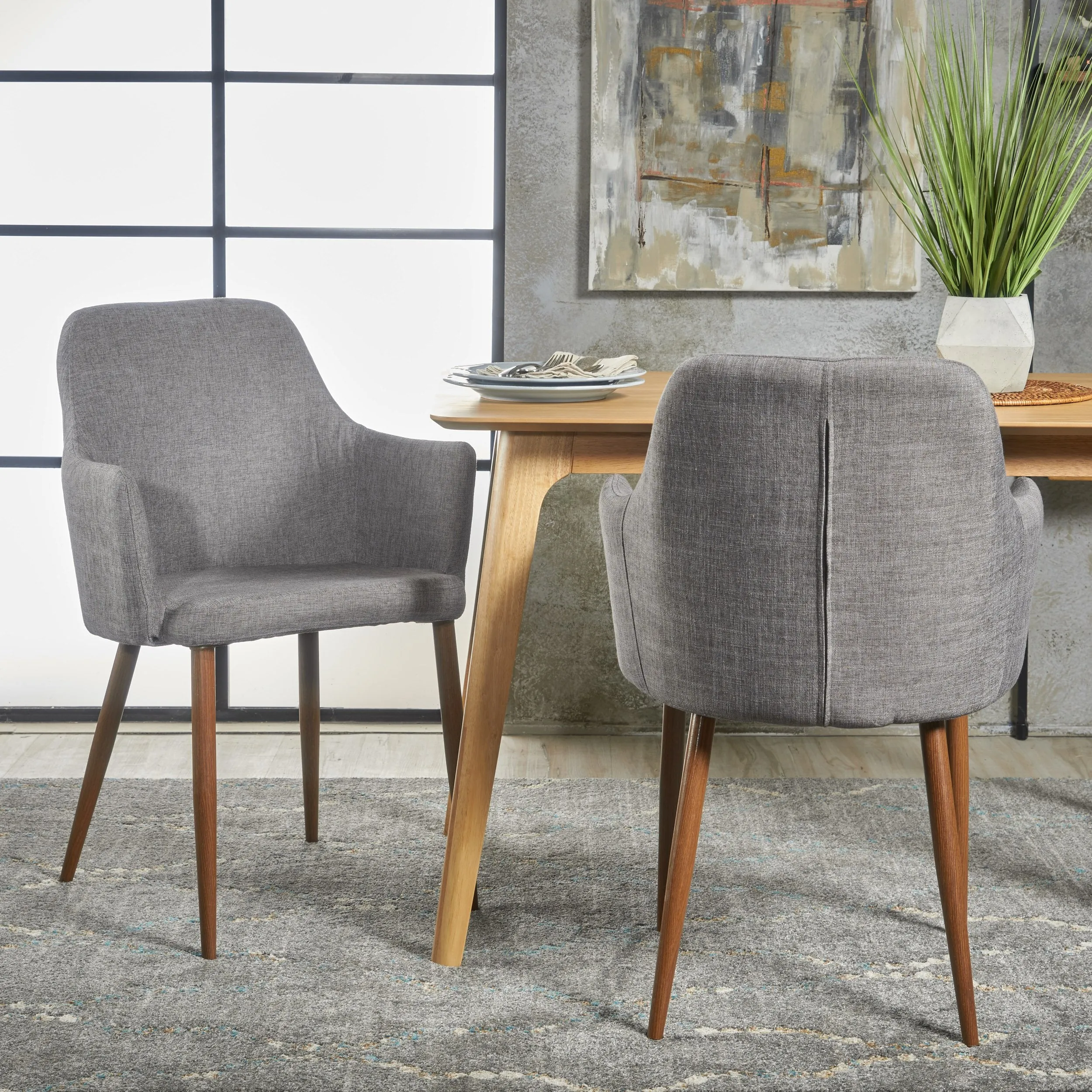 Mid Century Fabric Dining Chair with Wood Finished Metal Legs (Set of 2) - NH337103 dining table set, 6-piece dining set