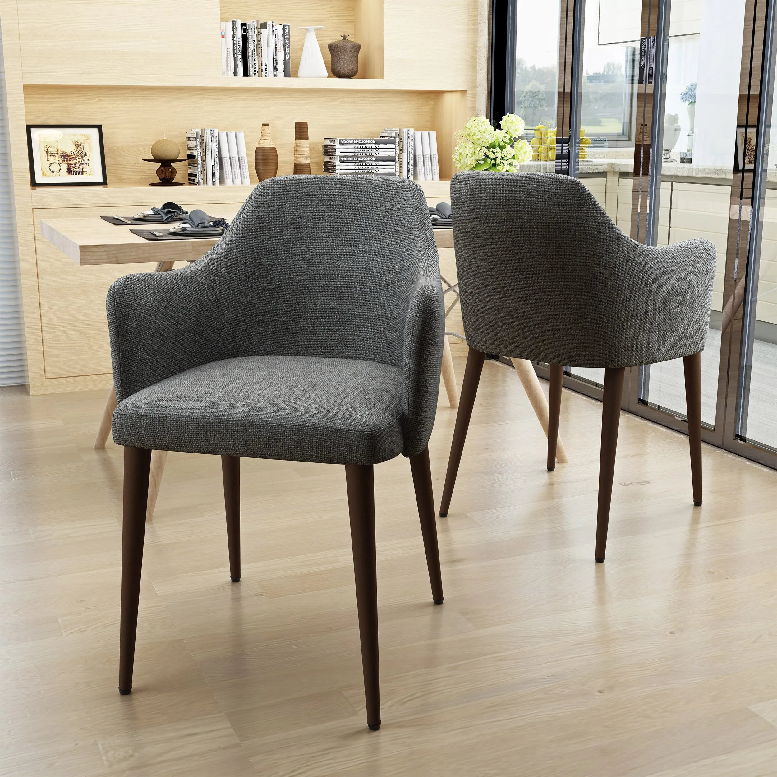 Mid Century Fabric Dining Chairs with Wood Finished Legs - Set of 2 - NH212303 dining table set, 6-piece dining set