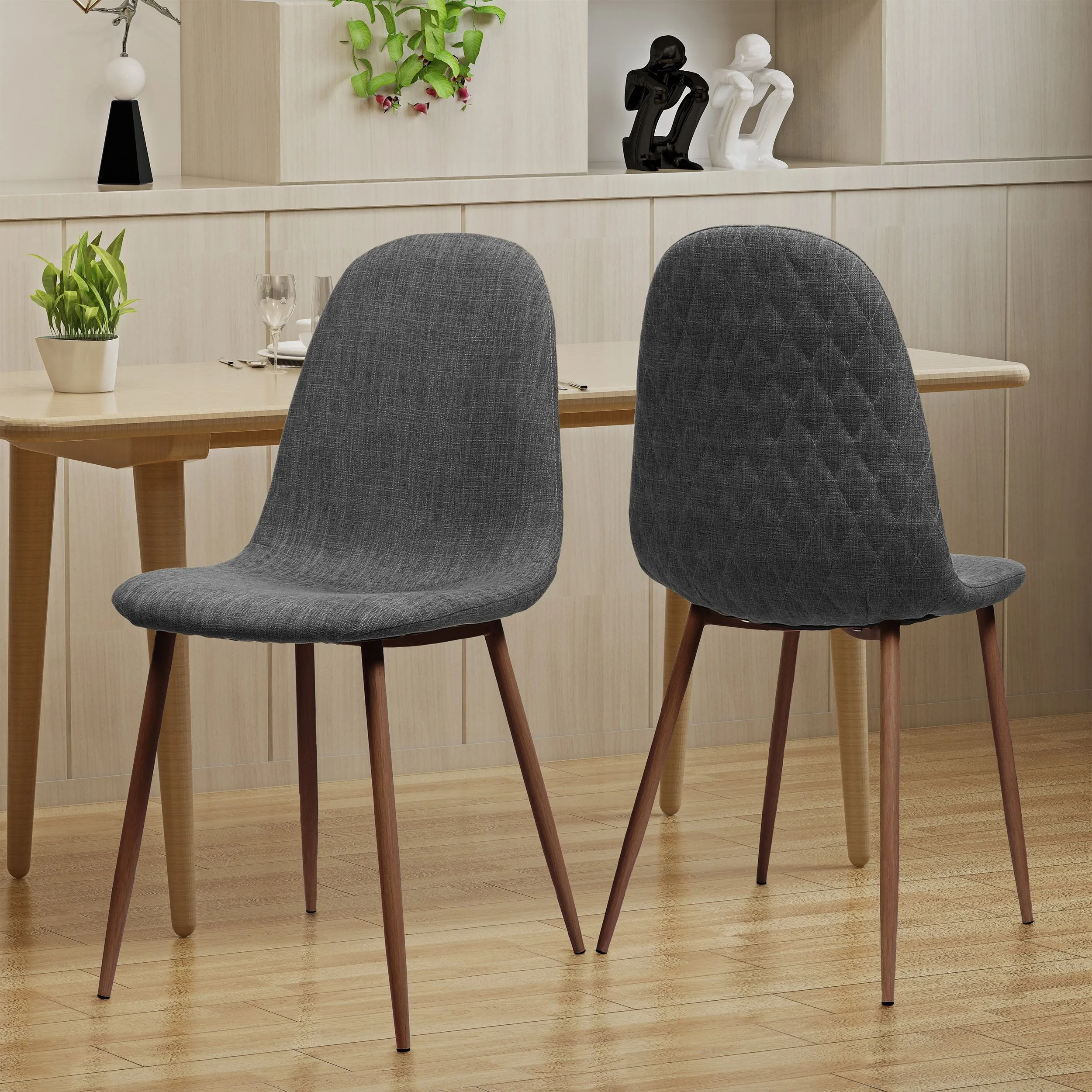 Mid Century Fabric Dining Chairs with Wood Finished Legs - Set of 2 - NH302303 dining table set, 6-piece dining set