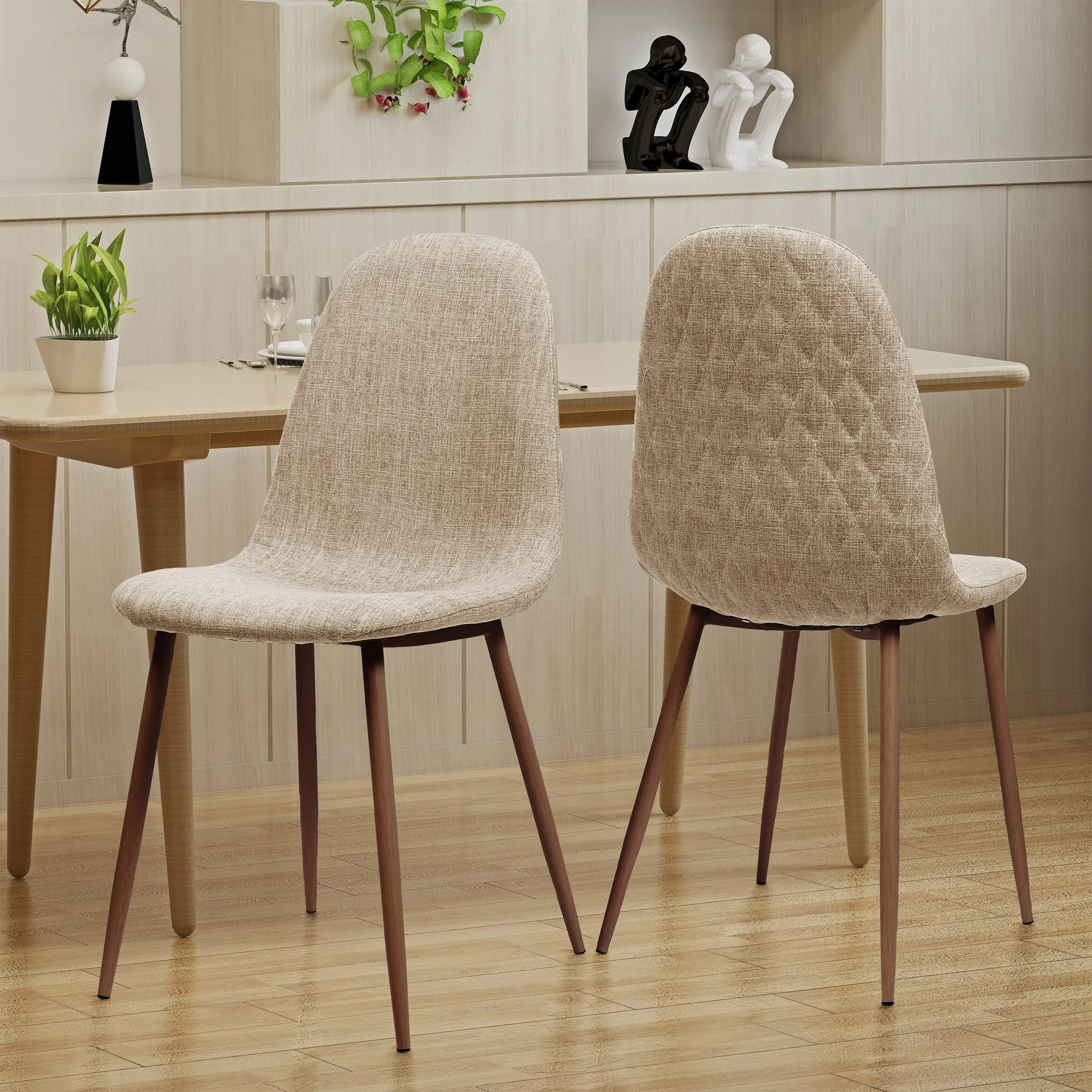 Mid Century Fabric Dining Chairs with Wood Finished Legs - Set of 2 - NH302303