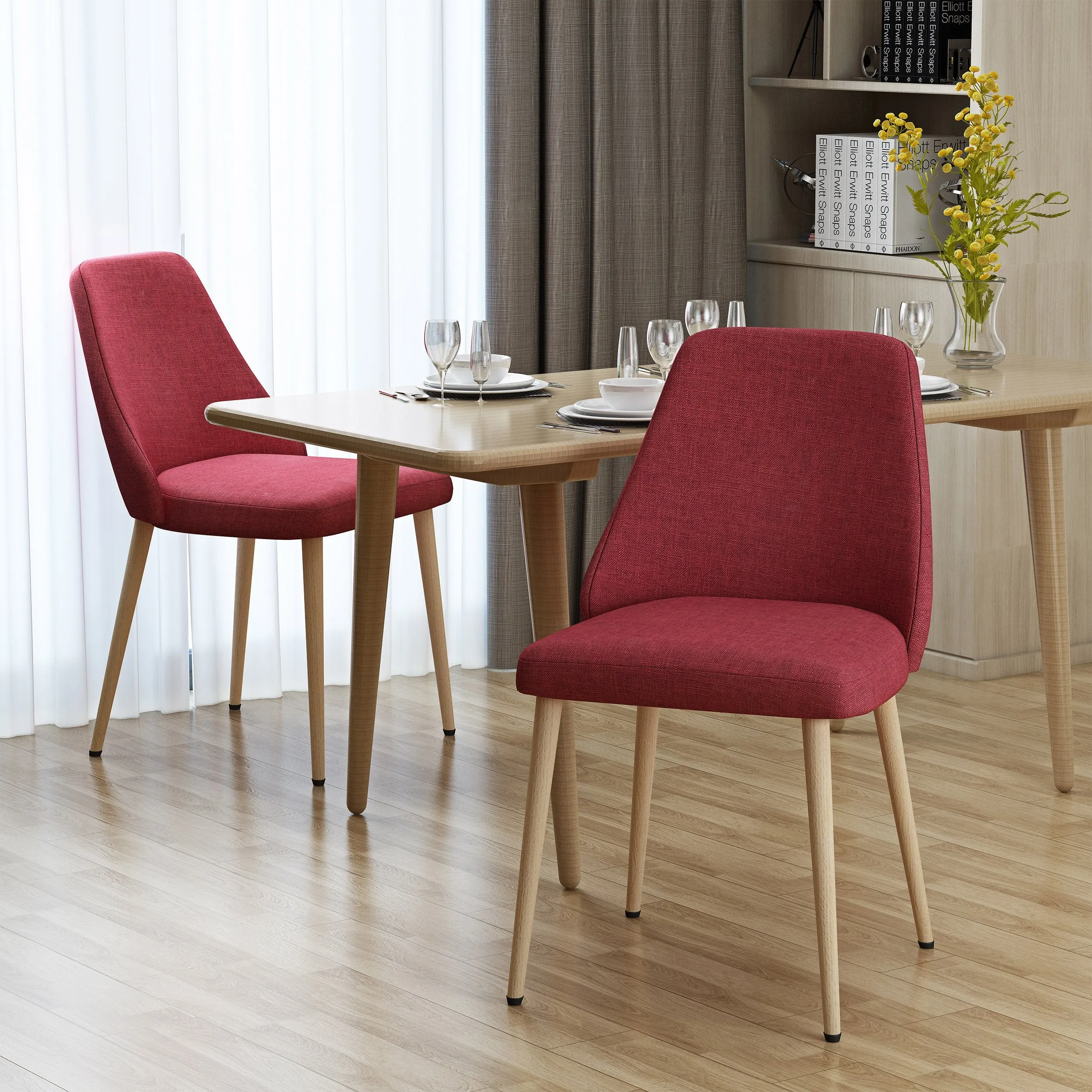 Mid Century Fabric Dining Chairs with Wood Finished Legs - Set of 2 - NH802303