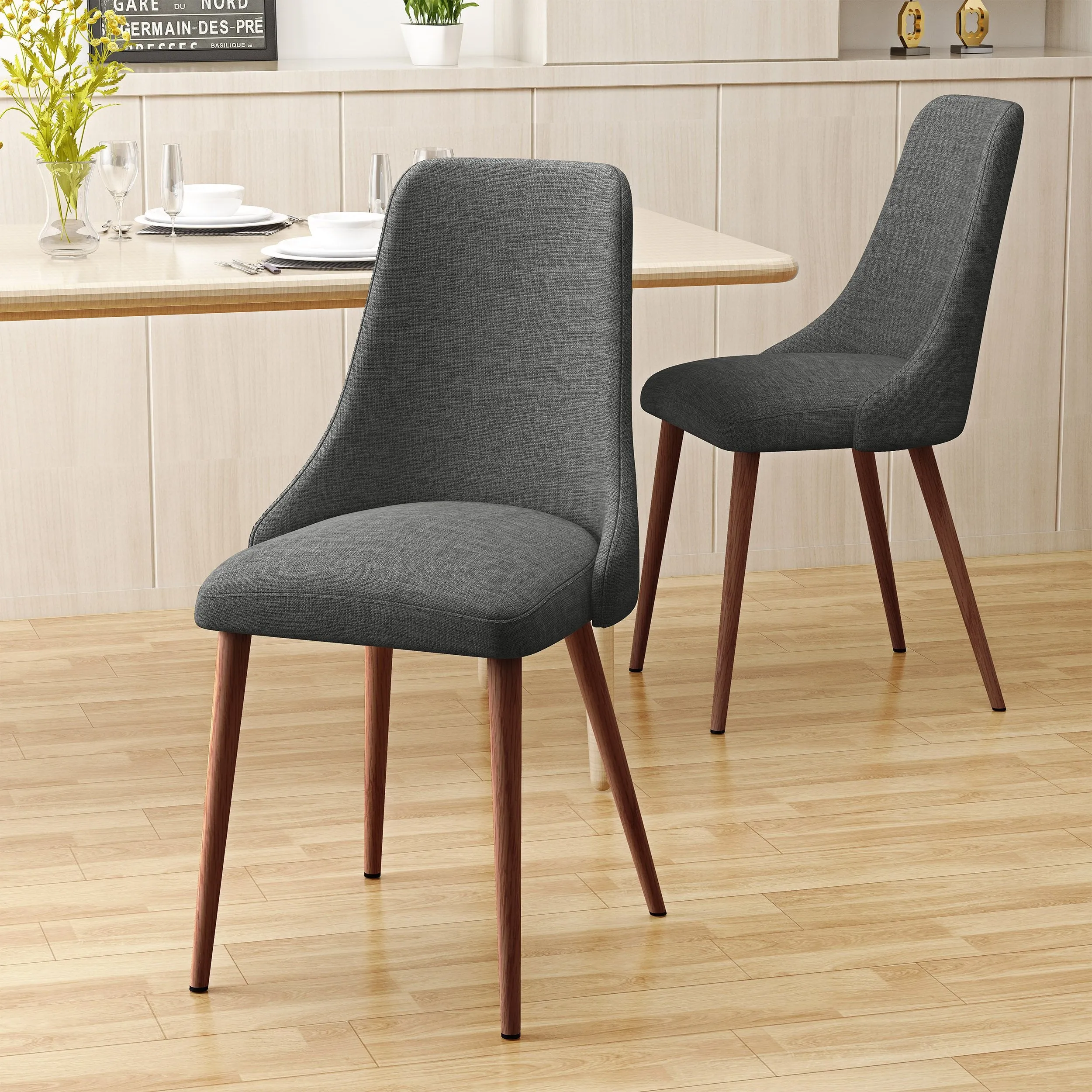Mid Century Fabric Dining Chairs with Wood Finished Legs - Set of 2 - NH991303 dining table set, 6-piece dining set