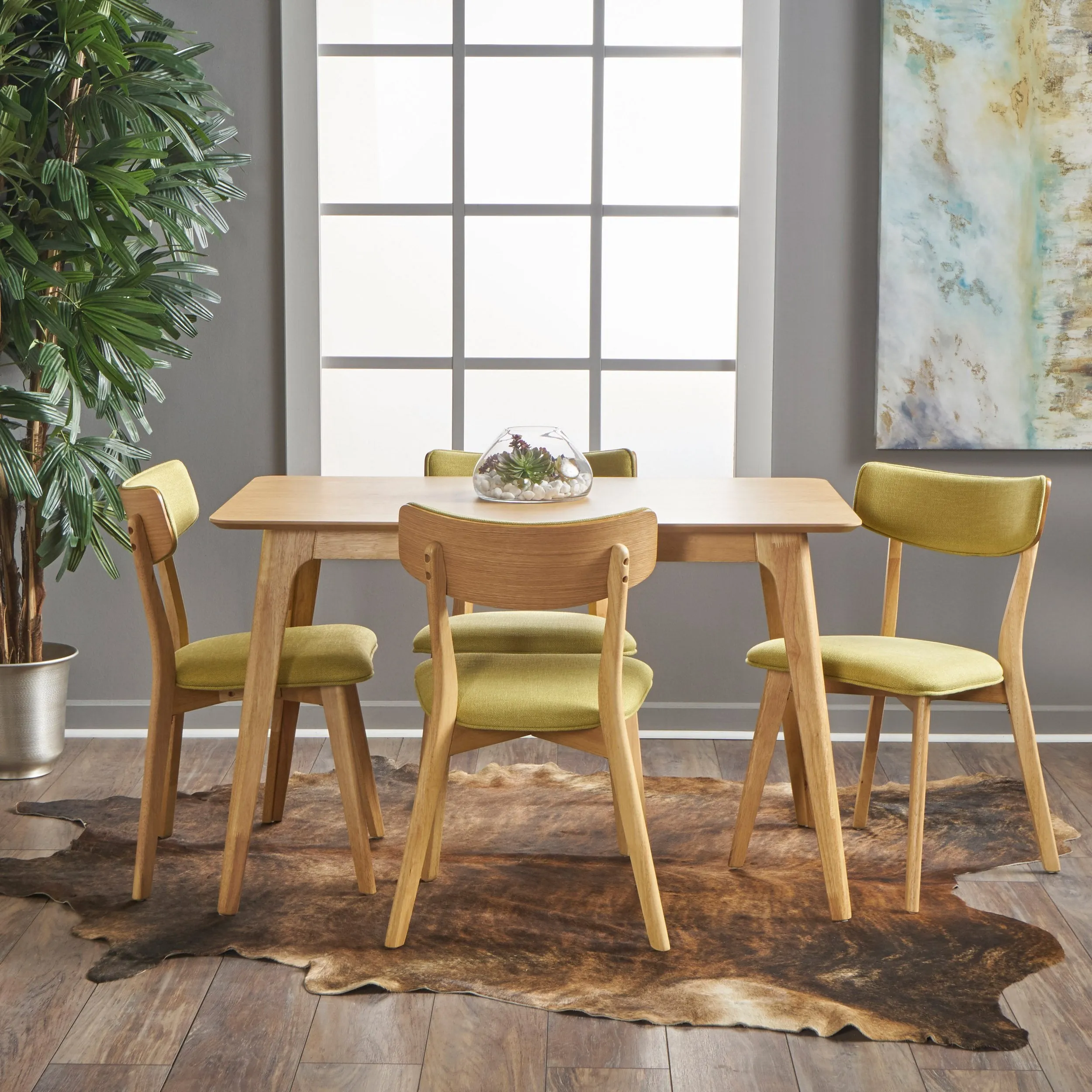 Mid Century Finished 5 Piece Wood Dining Set with Fabric Chairs - NH033103 dining table set, round dining table
