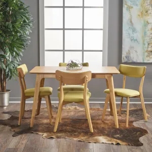 Mid Century Finished 5 Piece Wood Dining Set with Fabric Chairs - NH033103 dining table set, round dining table