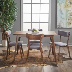 Mid Century Finished 5 Piece Wood Dining Set with Fabric Chairs - NH333103 dining table set, round dining table