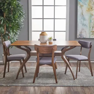 Mid Century Finished 5 Piece Wood Dining Set with Fabric Chairs - NH423103 dining table set, round dining table