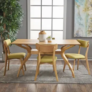 Mid Century Finished 5 Piece Wood Dining Set with Fabric Chairs - NH723103 dining table set, round dining table