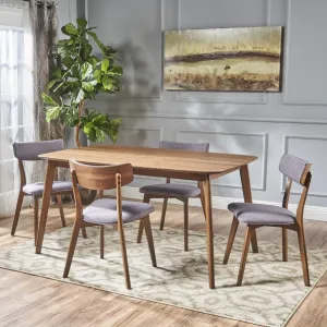 Mid Century Finished 5 Piece Wood Dining Set with Fabric Chairs - NH813103 dining table set, round dining table
