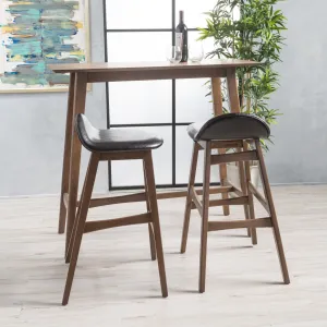 Mid-Century Modern 3 Piece Wood Finish Bar Set with Upholstered Seating - NH579892 bar stool, counter stool