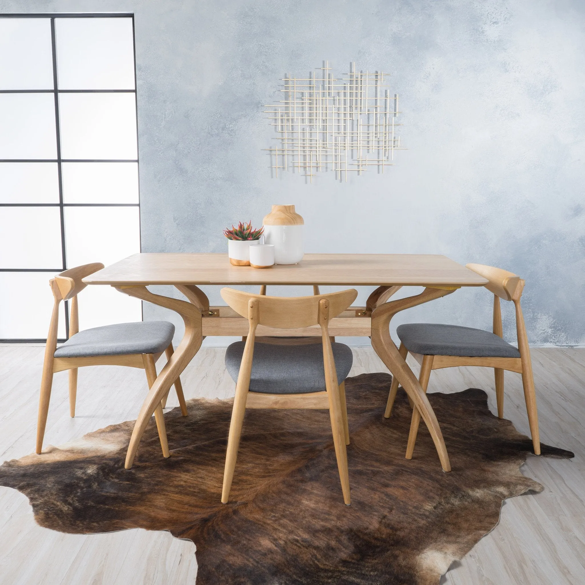 Mid-Century Modern 5-Piece Fabric Upholstered Dining Set w/ Wood Frame - NH879992