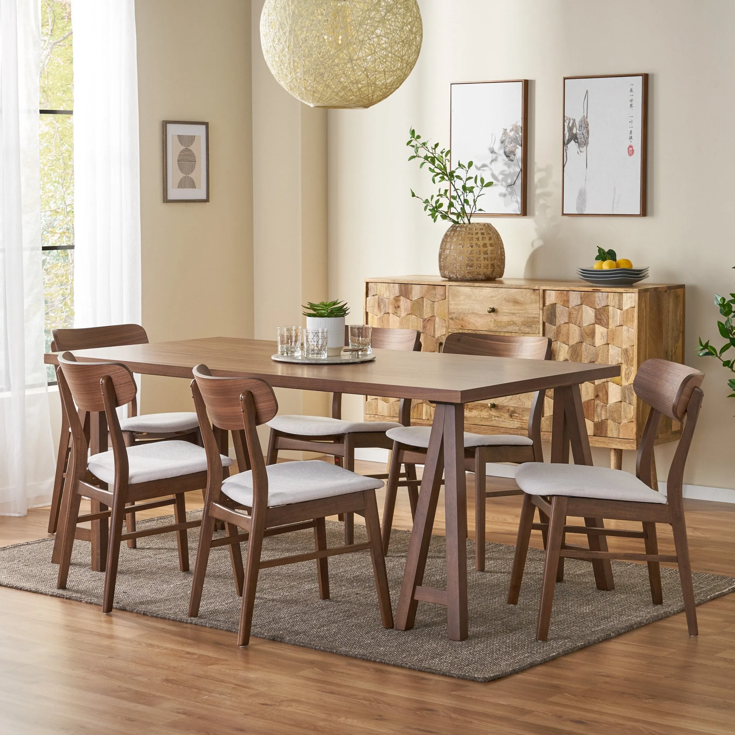 Mid-Century Modern 7 Piece Dining Set with A-Frame Table - NH043313