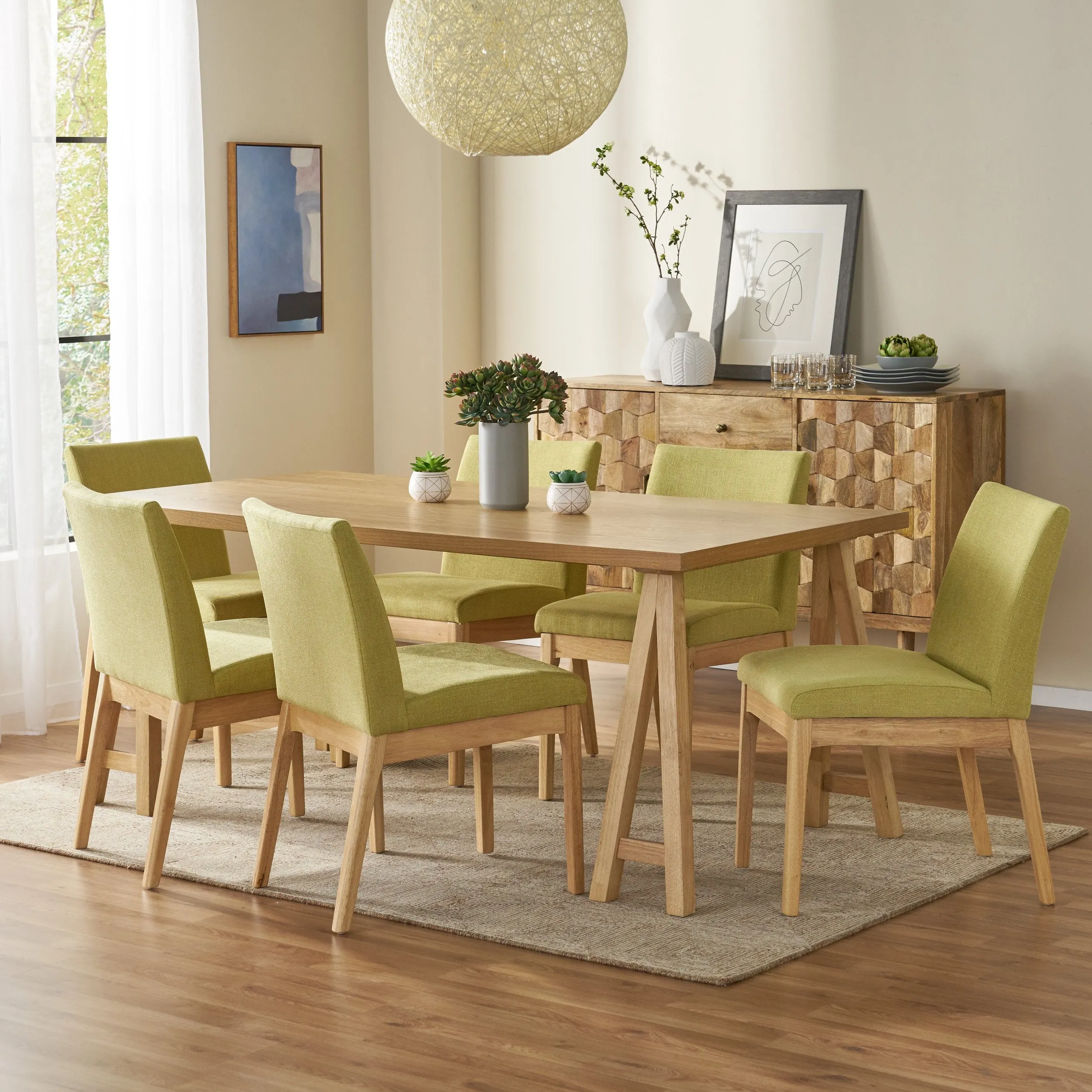 Mid-Century Modern 7 Piece Dining Set with A-Frame Table - NH833313