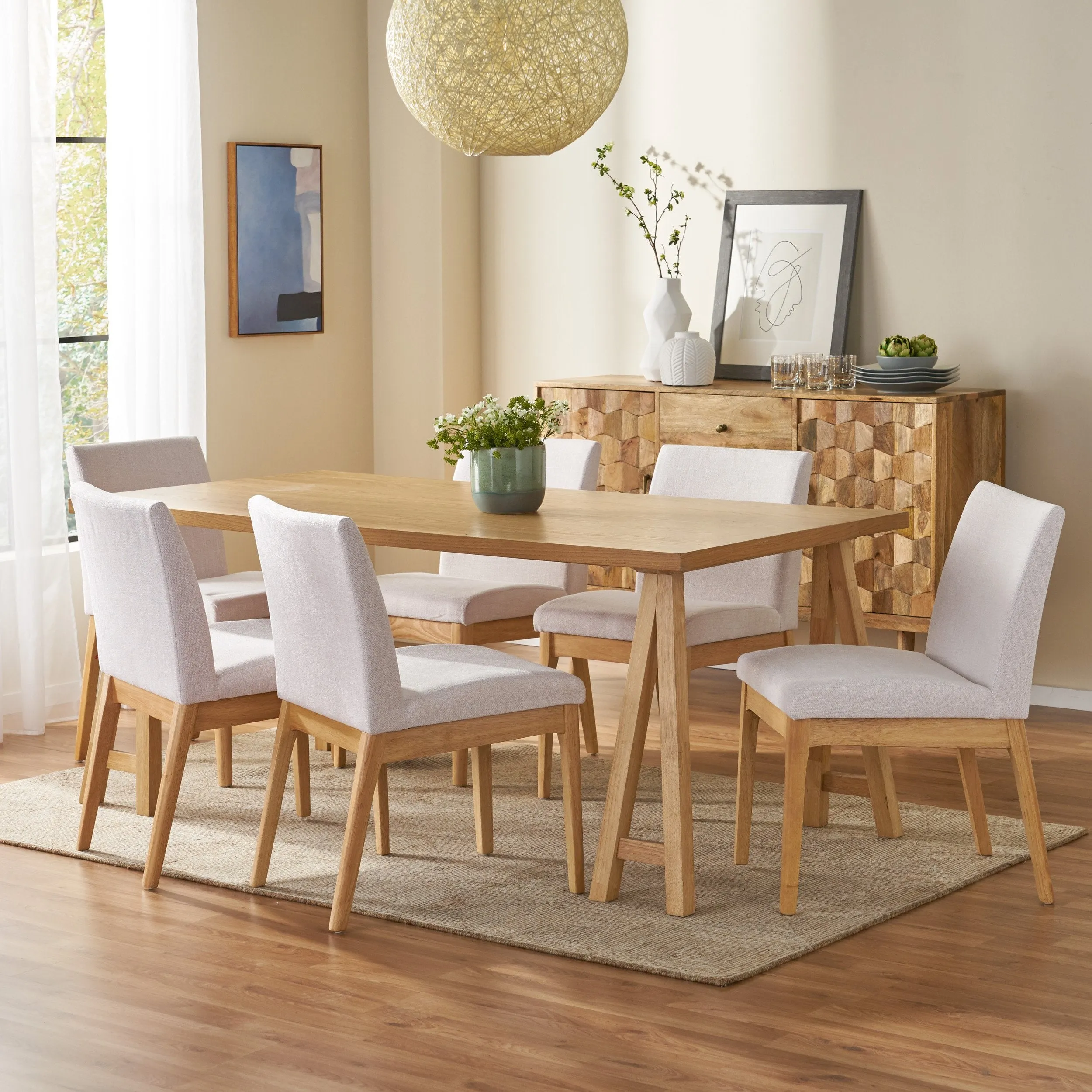 Mid-Century Modern 7 Piece Dining Set with A-Frame Table - NH833313