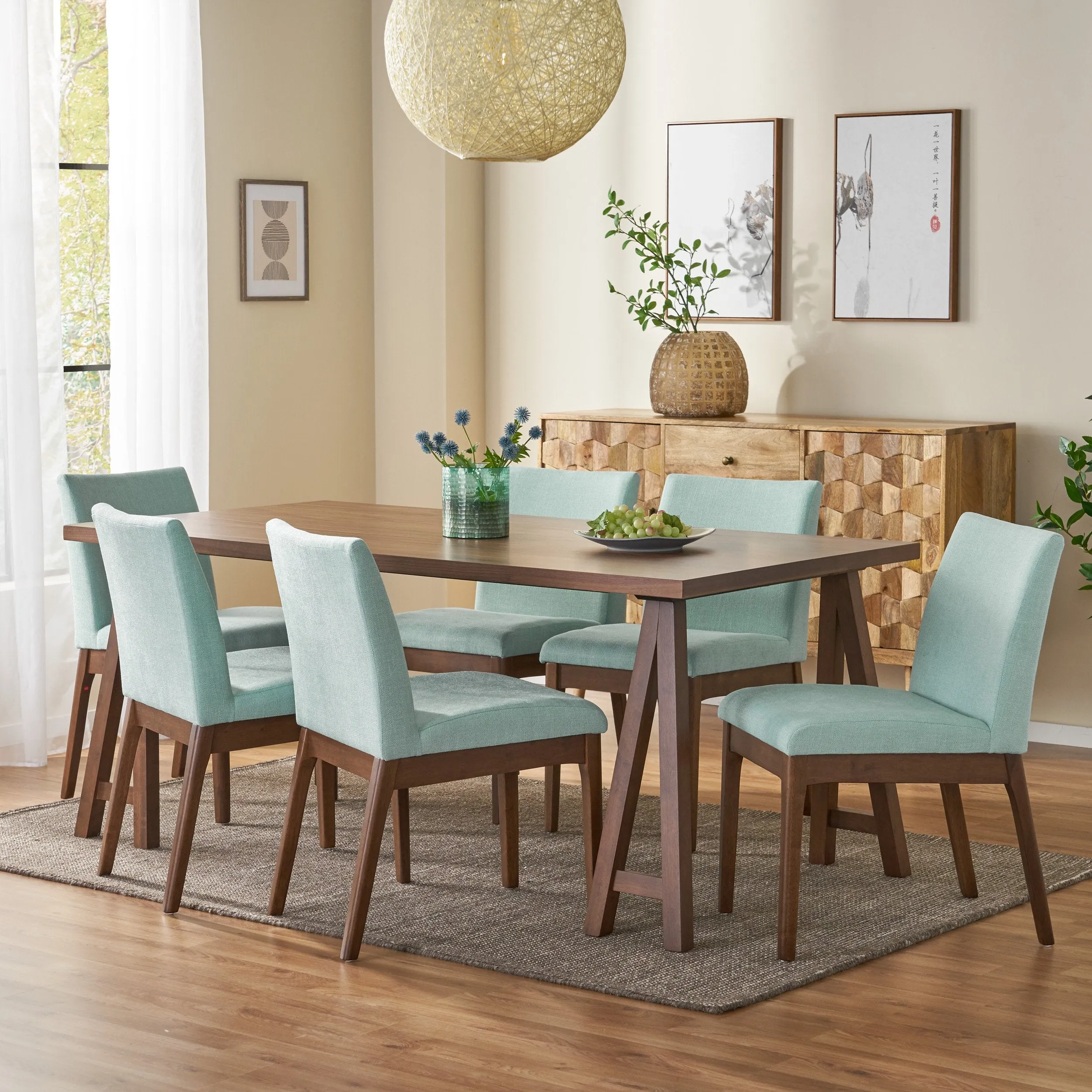Mid-Century Modern 7 Piece Dining Set with A-Frame Table - NH833313