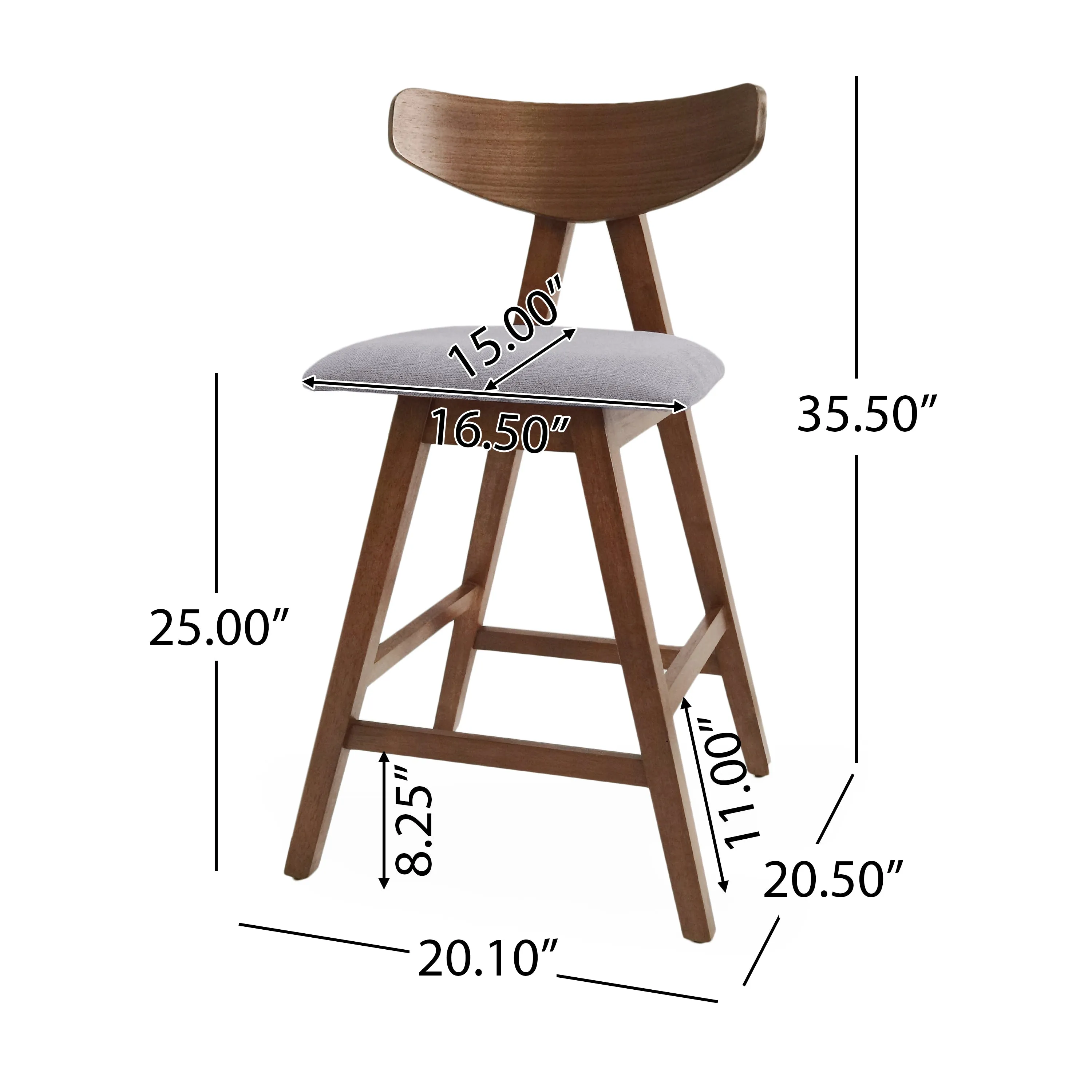 Mid Century Modern Upholstered Wood Counter Stools (Set of 2)
