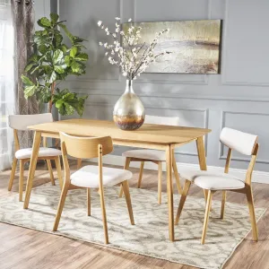 Mid Century Natural Oak Finished 5 PC Dining Set - NH223103 dining table set, round dining table