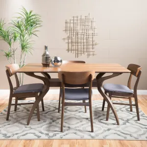 Mid-Century Natural Walnut Finish 5 Piece Dining Set - NH313992 dining table set, round dining table