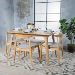 Mid-Century Oak Finish 5 Piece Dining Set - NH010003 dining table set, round dining table
