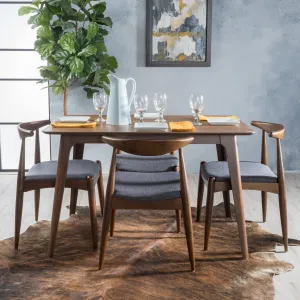 Mid-Century Walnut Finish 5 Piece Dining Set - NH900003 dining table set, round dining table