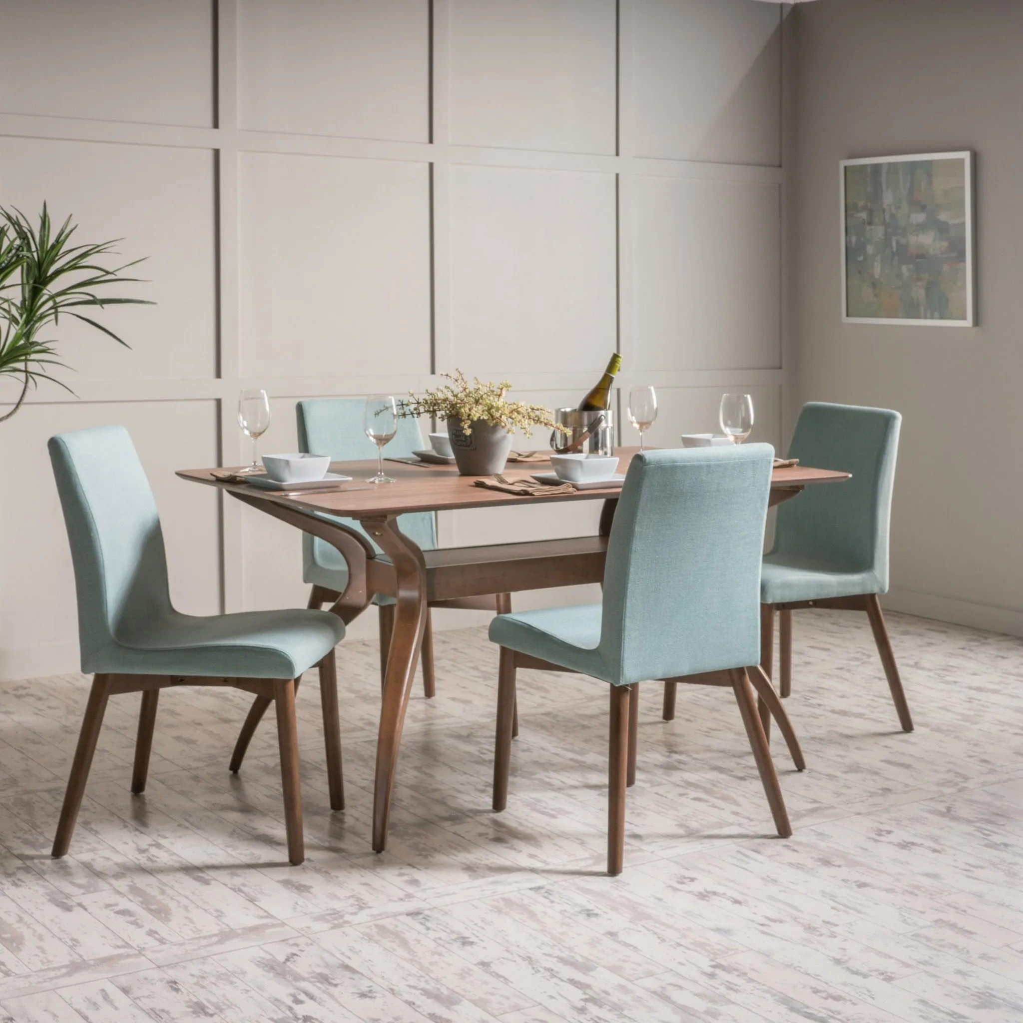 Mid Century Wood Finish 5 Piece Dining Set - NH613992 dining table set, round dining table