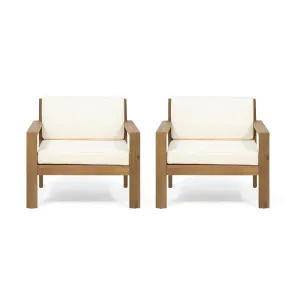 Miranda Outdoor Acacia Wood Club Chairs with Cushions (Set of 2) chandelier, pendant light