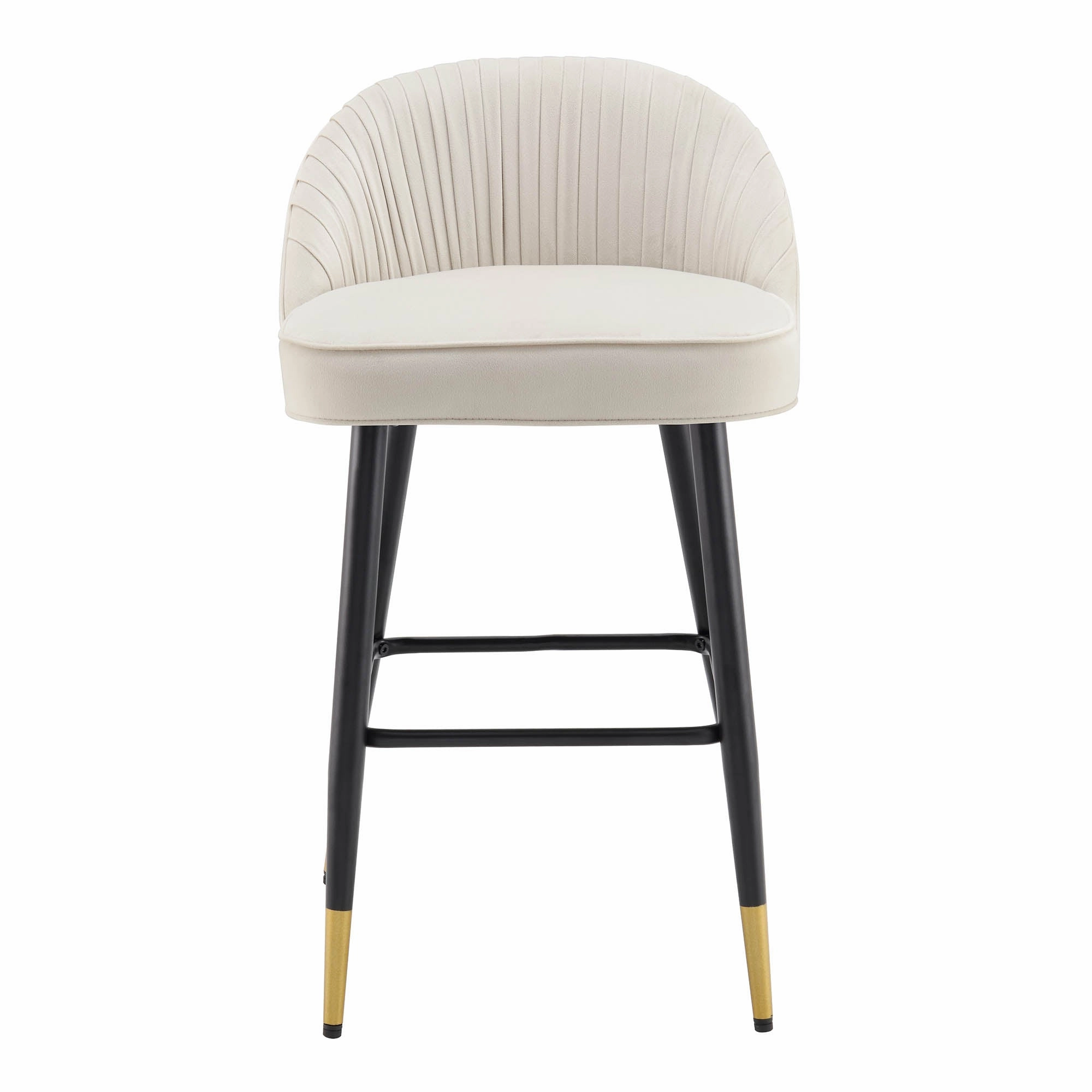 Miyae Set of 2 Pleated Champagne Beige Velvet Upholstered Counter Stools