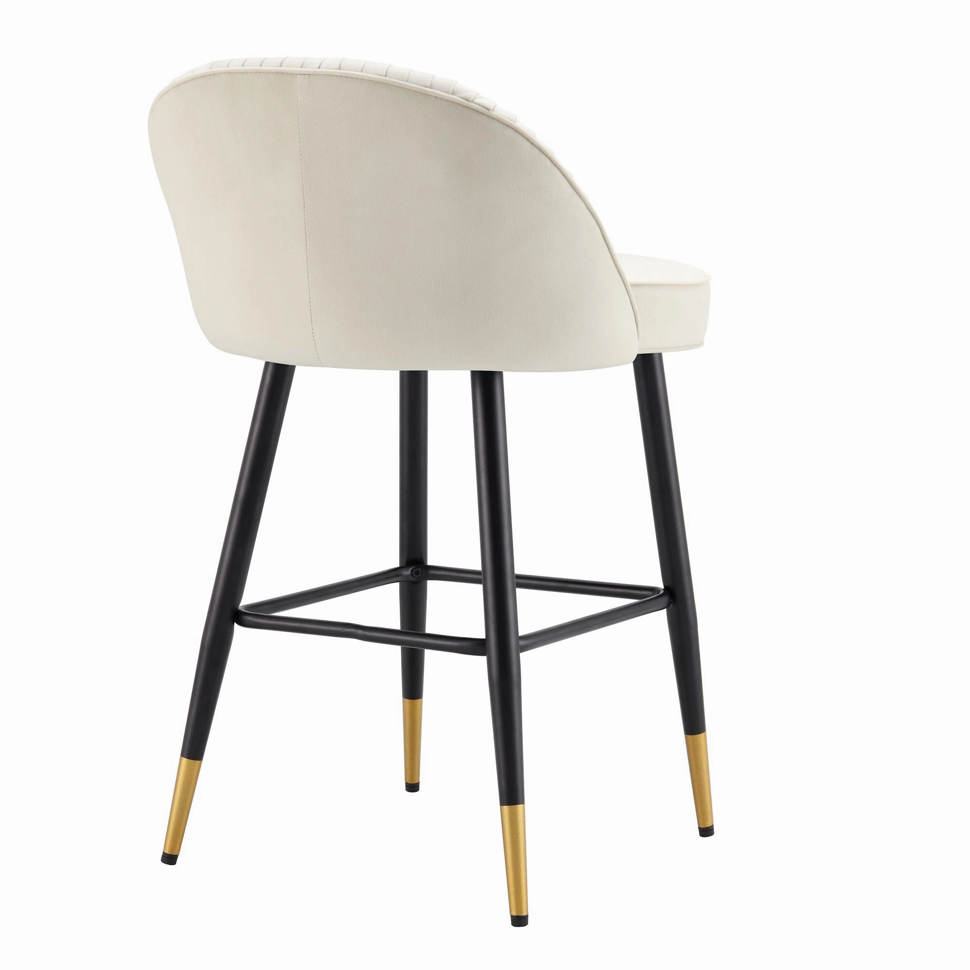 Miyae Set of 2 Pleated Champagne Beige Velvet Upholstered Counter Stools