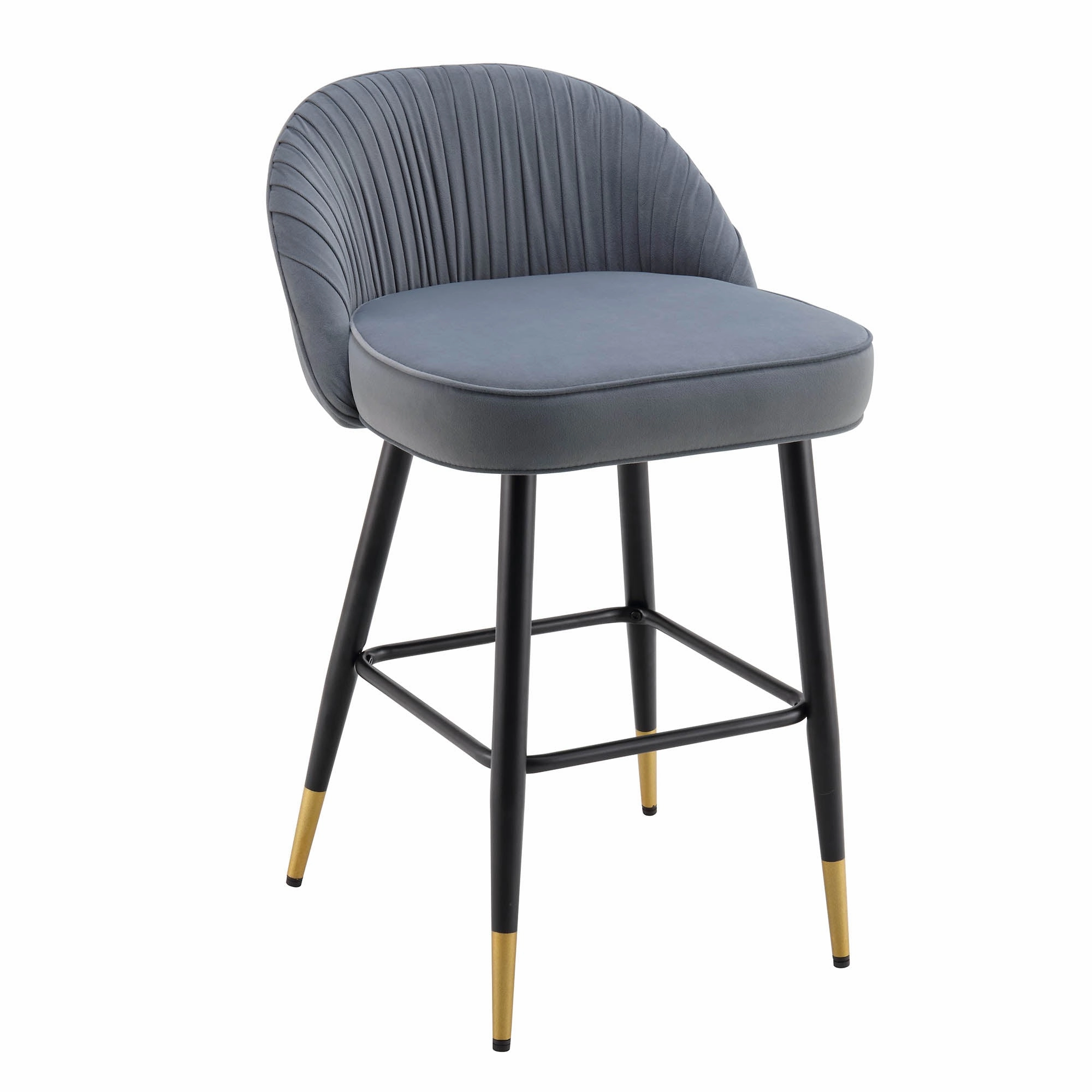 Miyae Set of 2 Pleated Light Grey Velvet Upholstered Counter Stools
