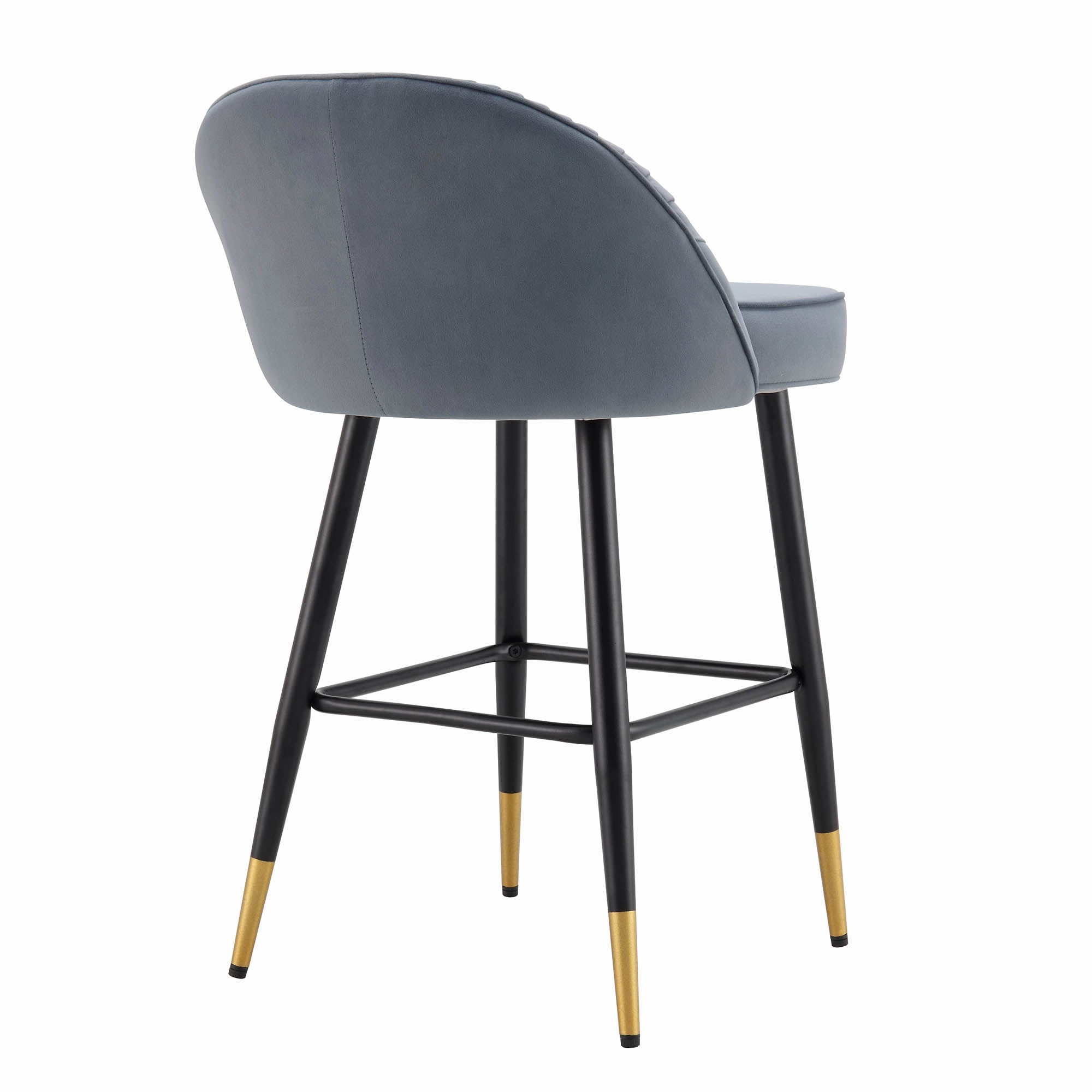 Miyae Set of 2 Pleated Light Grey Velvet Upholstered Counter Stools