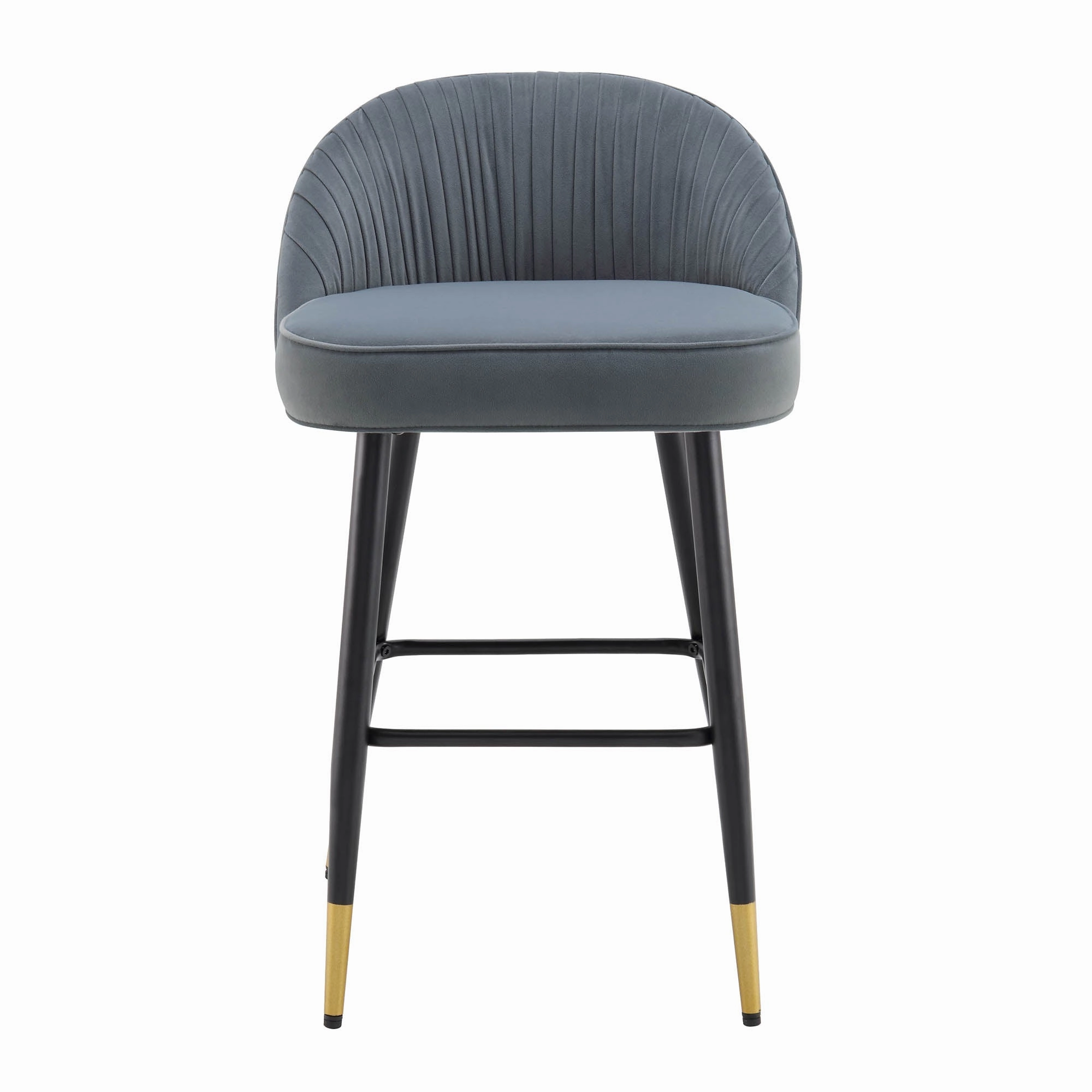 Miyae Set of 2 Pleated Light Grey Velvet Upholstered Counter Stools