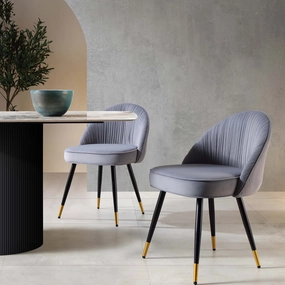 Miyae Set of 2 Pleated Light Grey Velvet Upholstered Dining Chairs