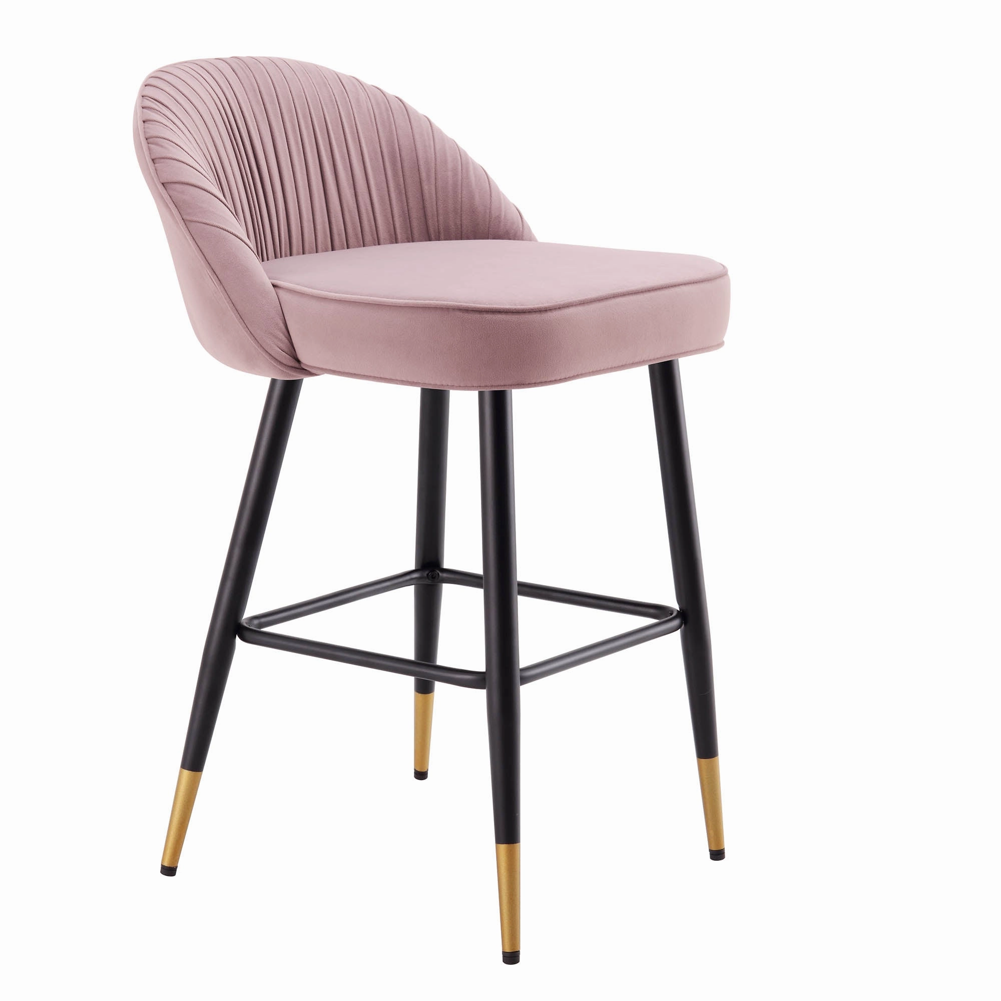 Miyae Set of 2 Pleated Pale Pink Velvet Upholstered Counter Stools