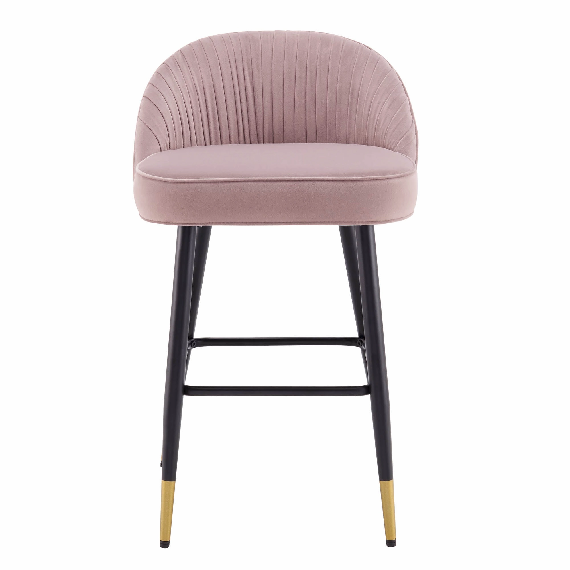 Miyae Set of 2 Pleated Pale Pink Velvet Upholstered Counter Stools