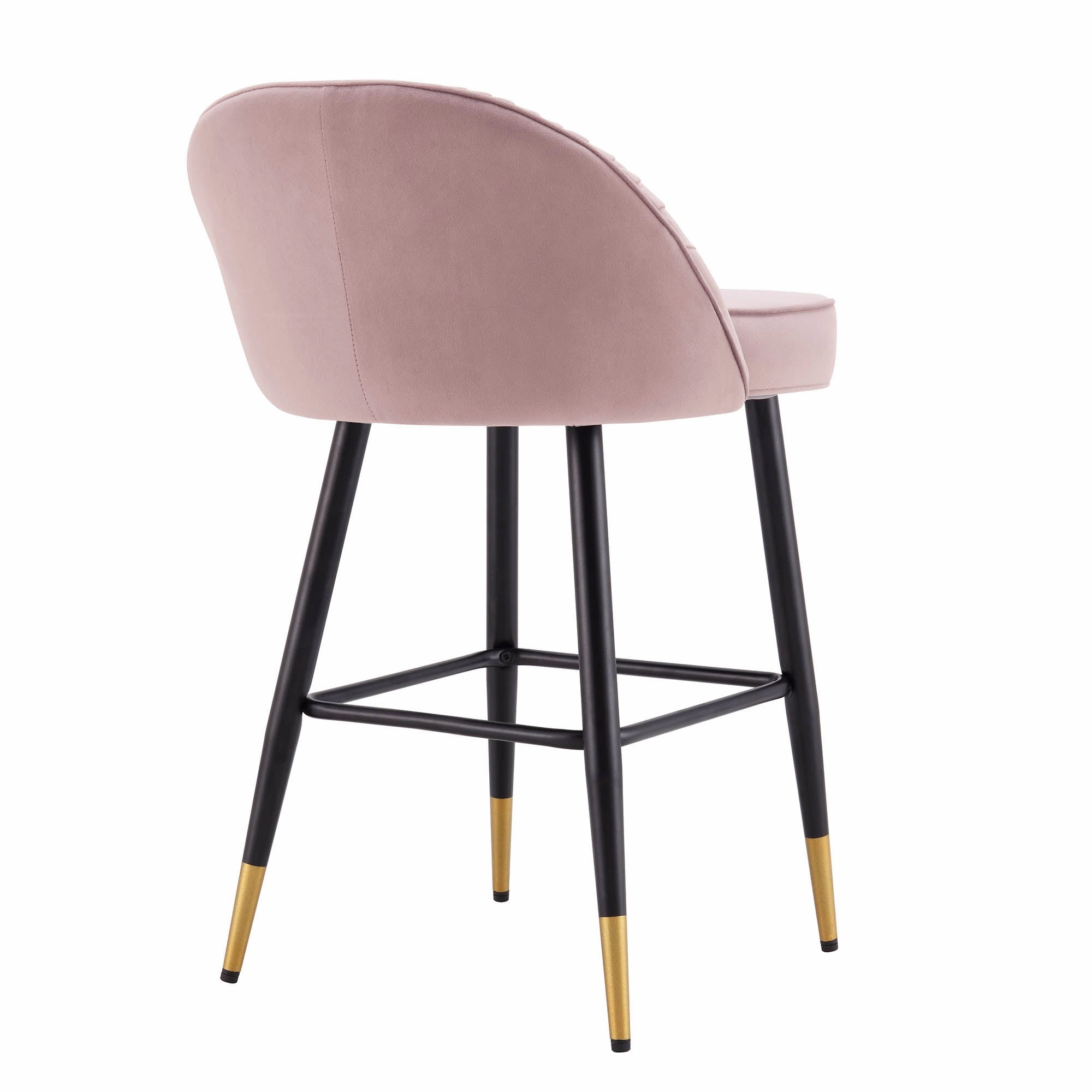 Miyae Set of 2 Pleated Pale Pink Velvet Upholstered Counter Stools