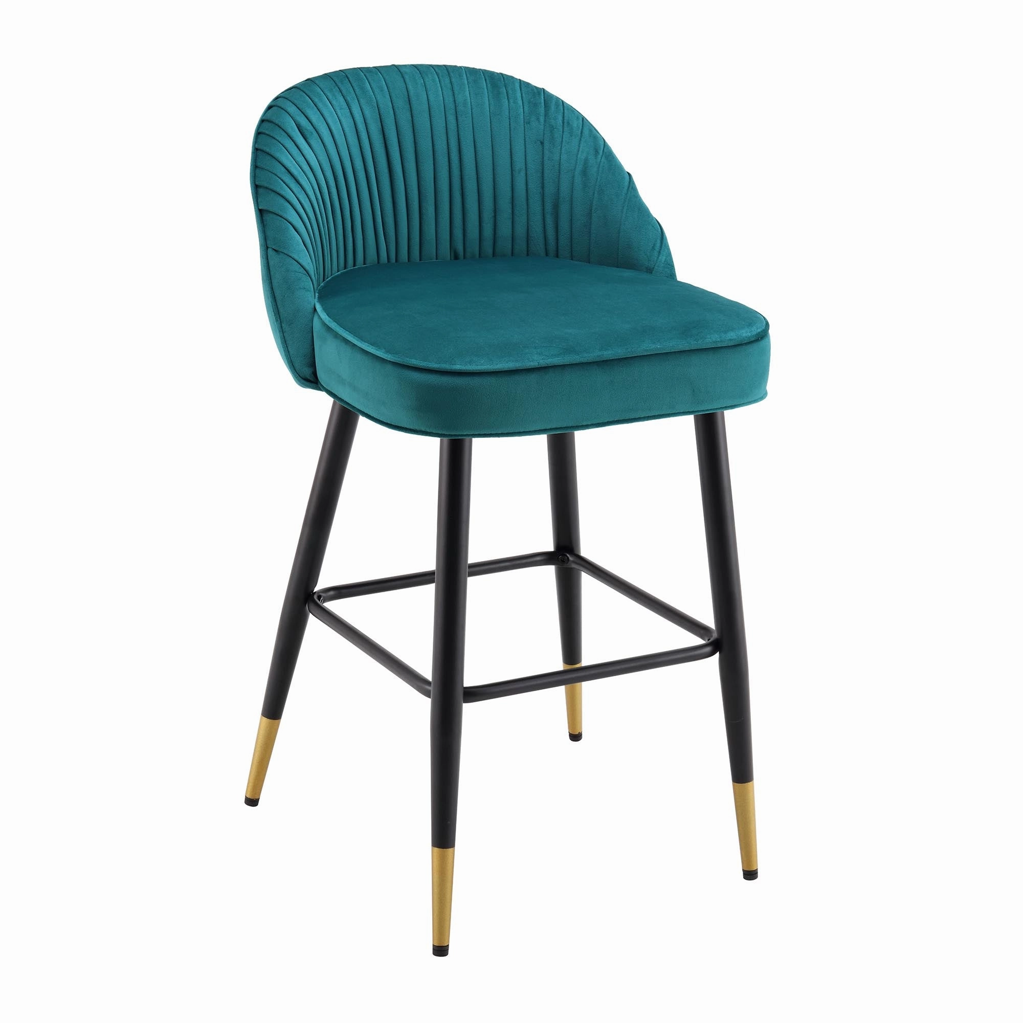 Miyae Set of 2 Pleated Teal Velvet Upholstered Counter Stools
