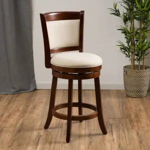 Modern 24-Inch Beige Upholstered Wood Swivel Backed Counterstool - NH336692 bar stool, counter stool